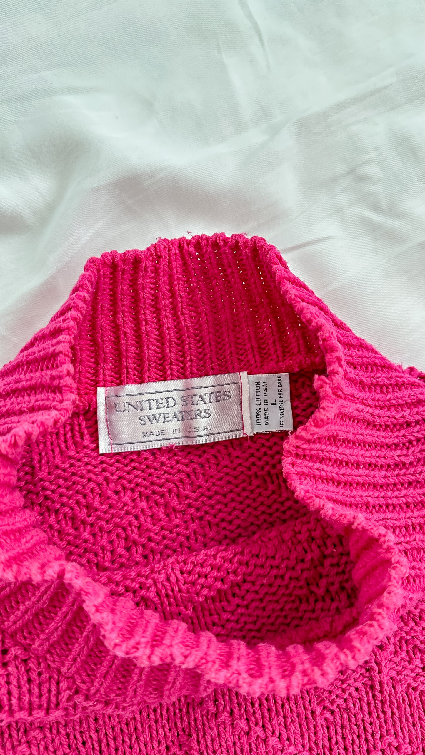 Vintage 90s United States Sweaters 100% Cotton USA Pink Knit Sweater (L)