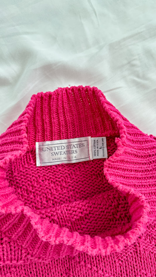 Vintage 90s United States Sweaters 100% Cotton USA Pink Knit Sweater (L)