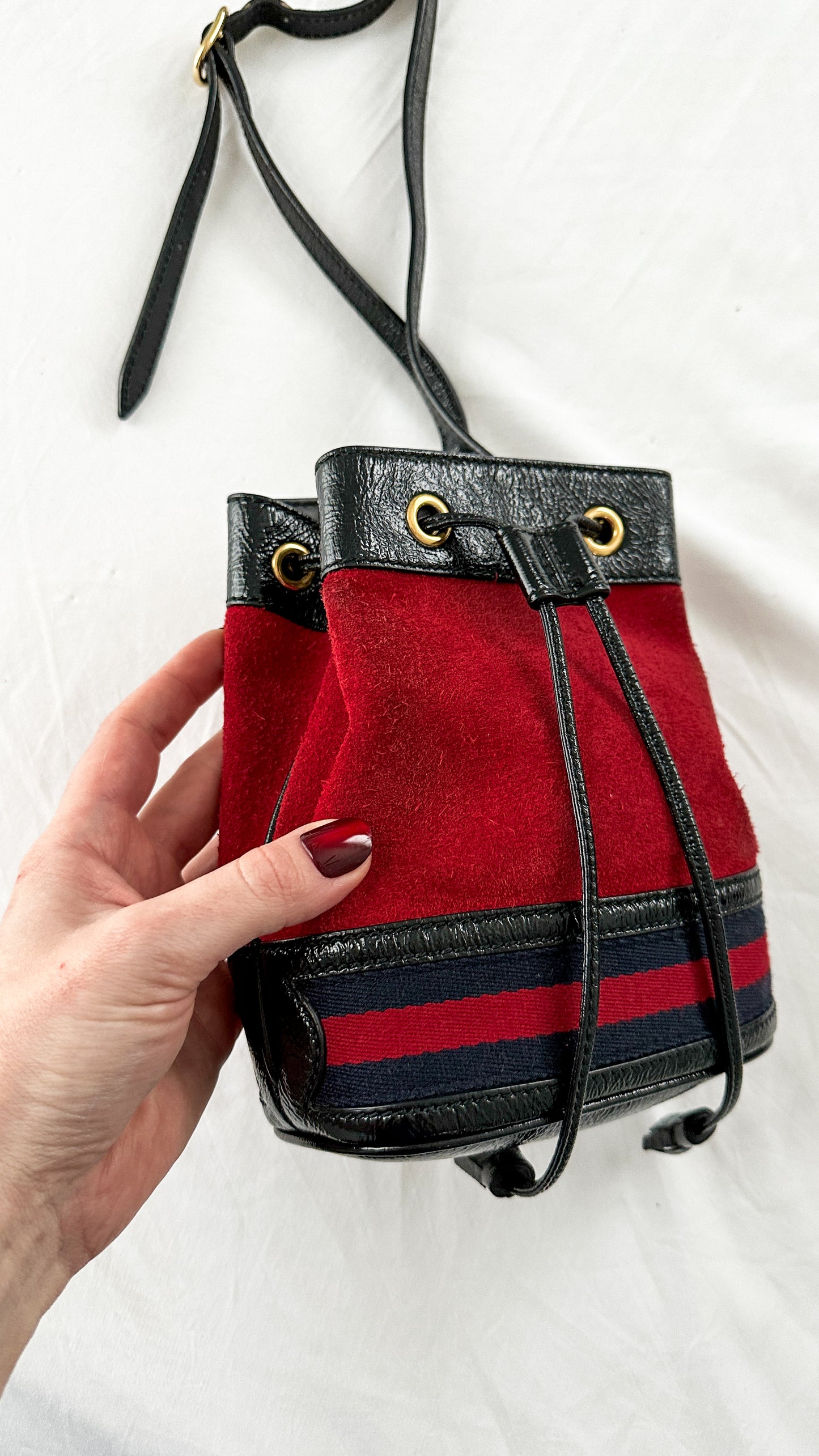 Gucci Small Ophidia Red Suede Bucket Bag Purse