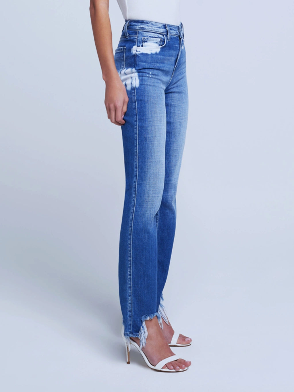 L’agence Harmon Bleach Detail High Rise Straight Leg Jeans in Montana Destruct Hem (28 or 6)