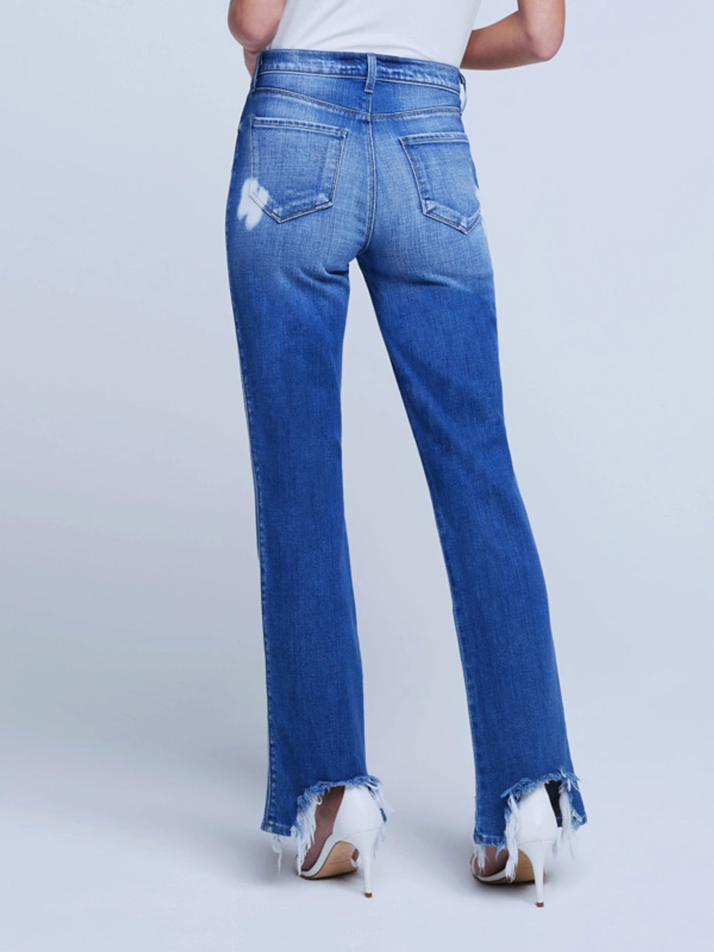 L’agence Harmon Bleach Detail High Rise Straight Leg Jeans in Montana Destruct Hem (28 or 6)
