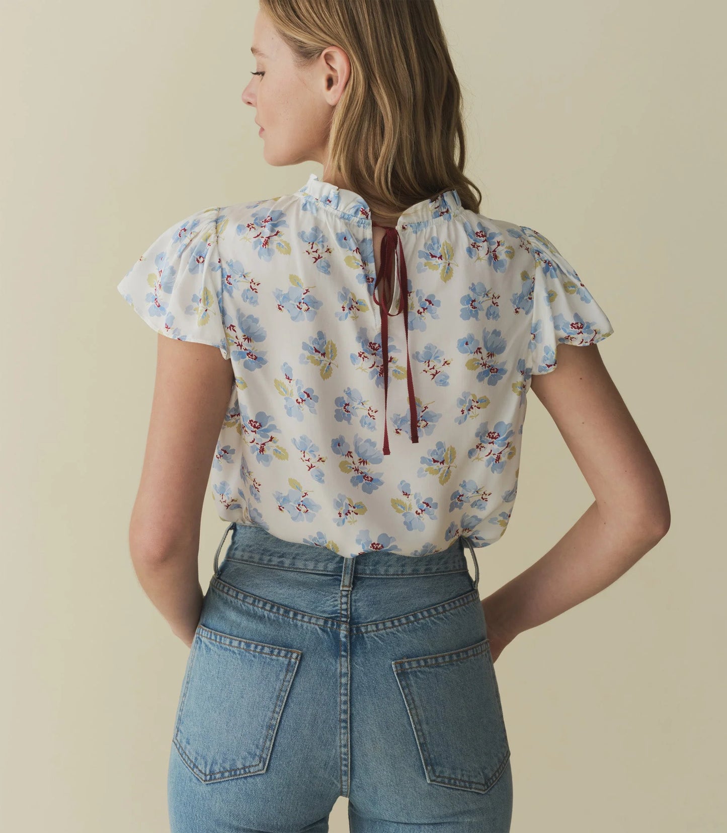 Doen Yvie Top Bleu Flocking Floral Print