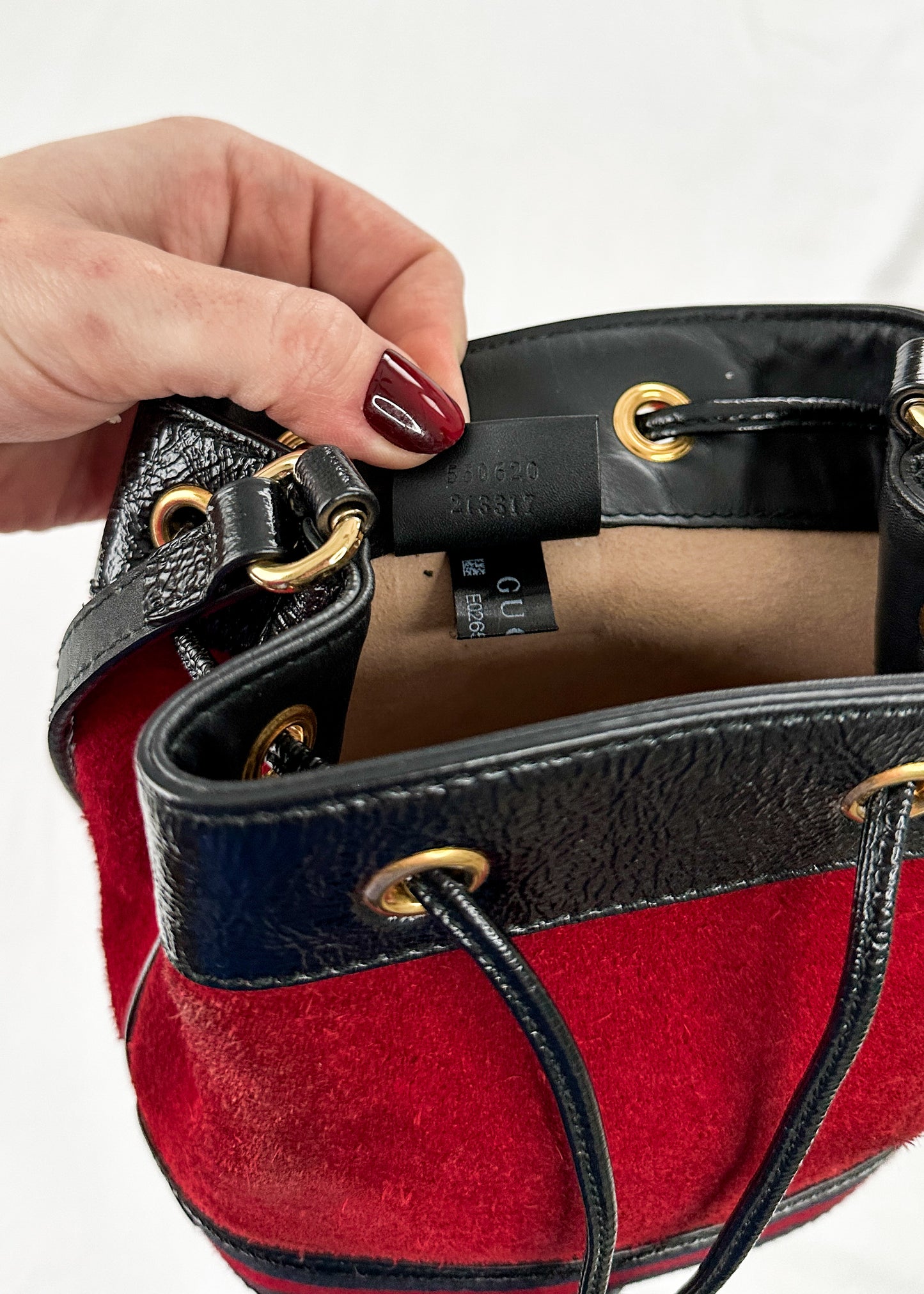 Gucci Small Ophidia Red Suede Bucket Bag Purse