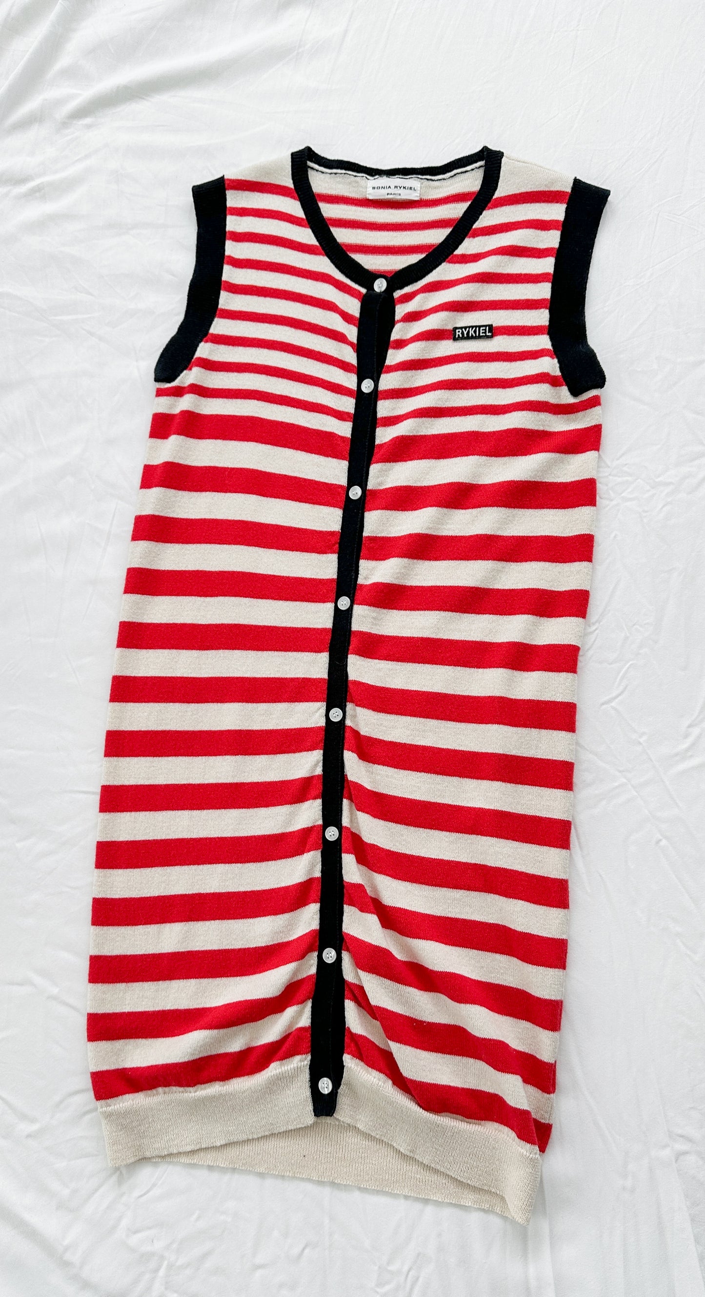 Sonia Rykiel Red Stripe Cotton Wool Button Down Knit Tunic Dress