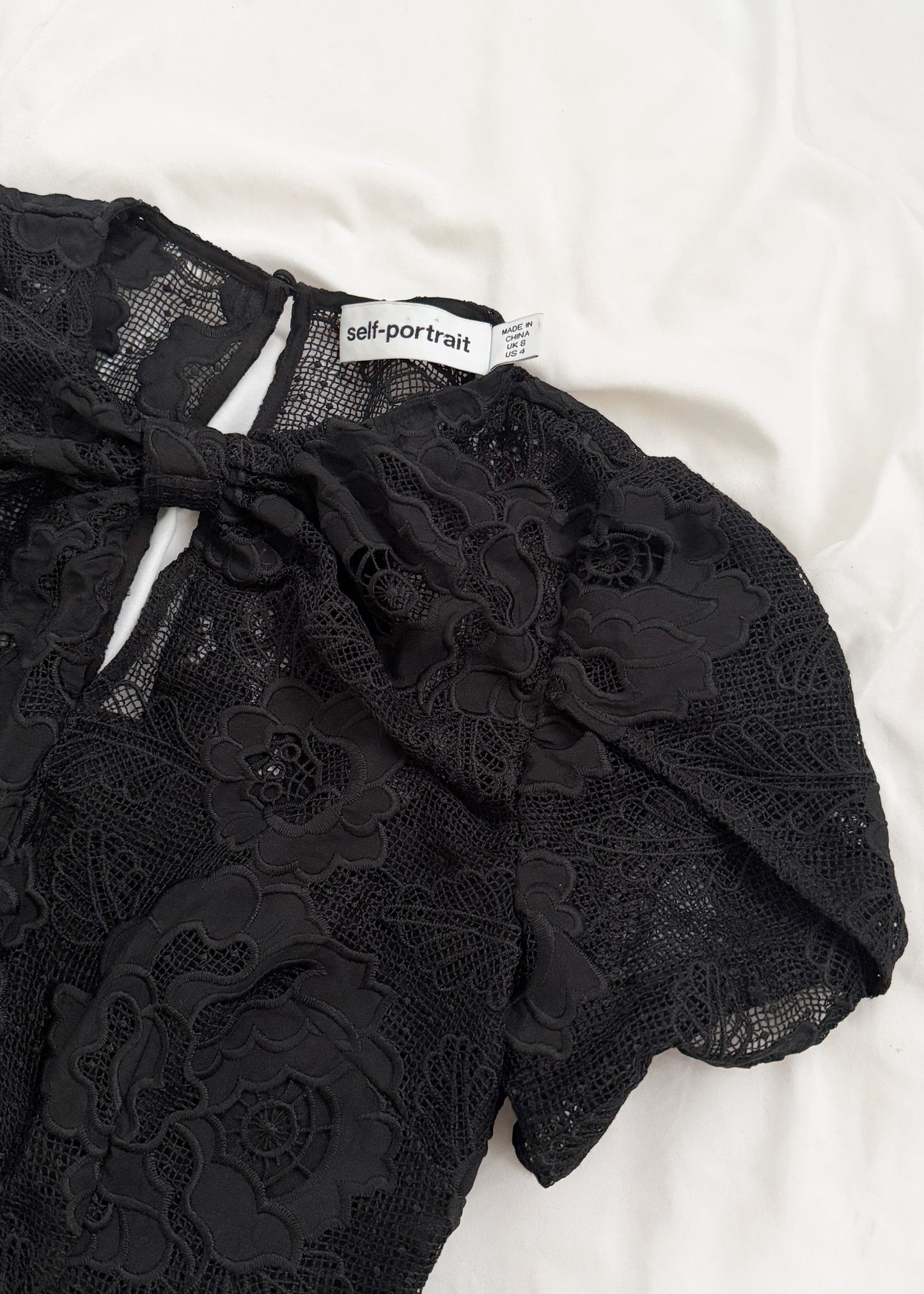 Self-Portrait Black Lace Cap Sleeve Mini Dress (US 4)