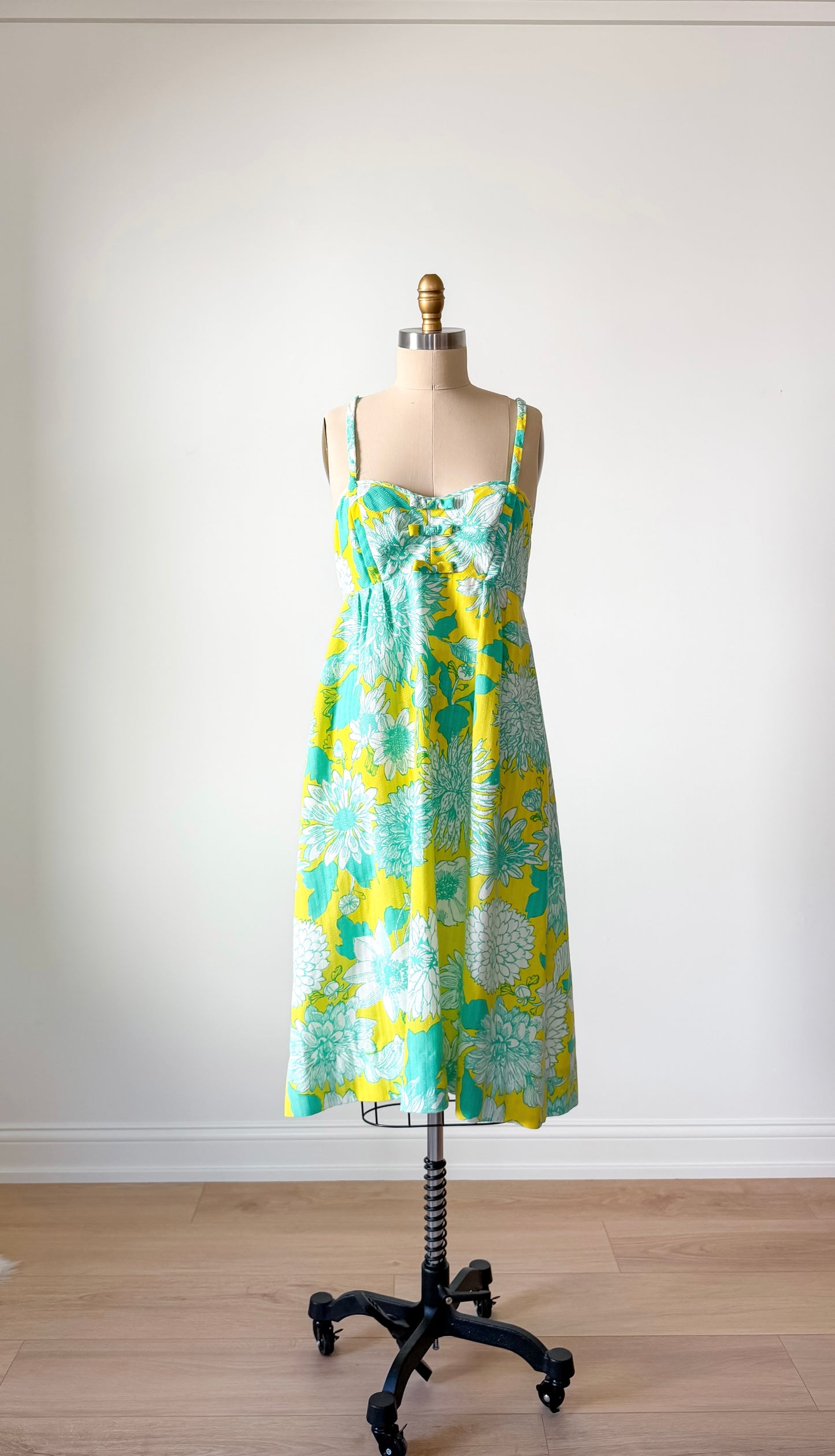 Vintage 60s 70s Lilly Pulitzer Green & Yellow Floral Dress (8 or M)