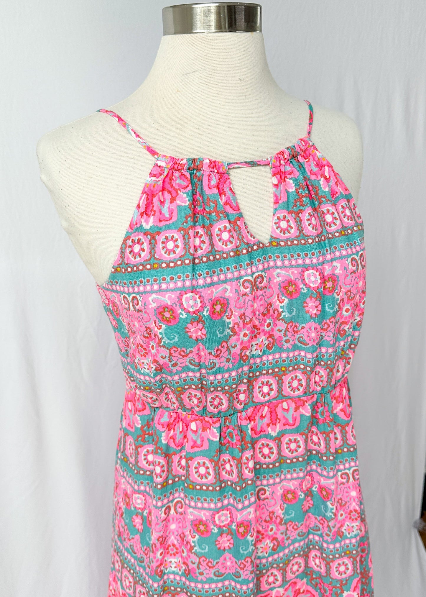 Vineyard Vines Caribbean Floral Bright Pink and Turquoise Maxi Dress (0 or XS)