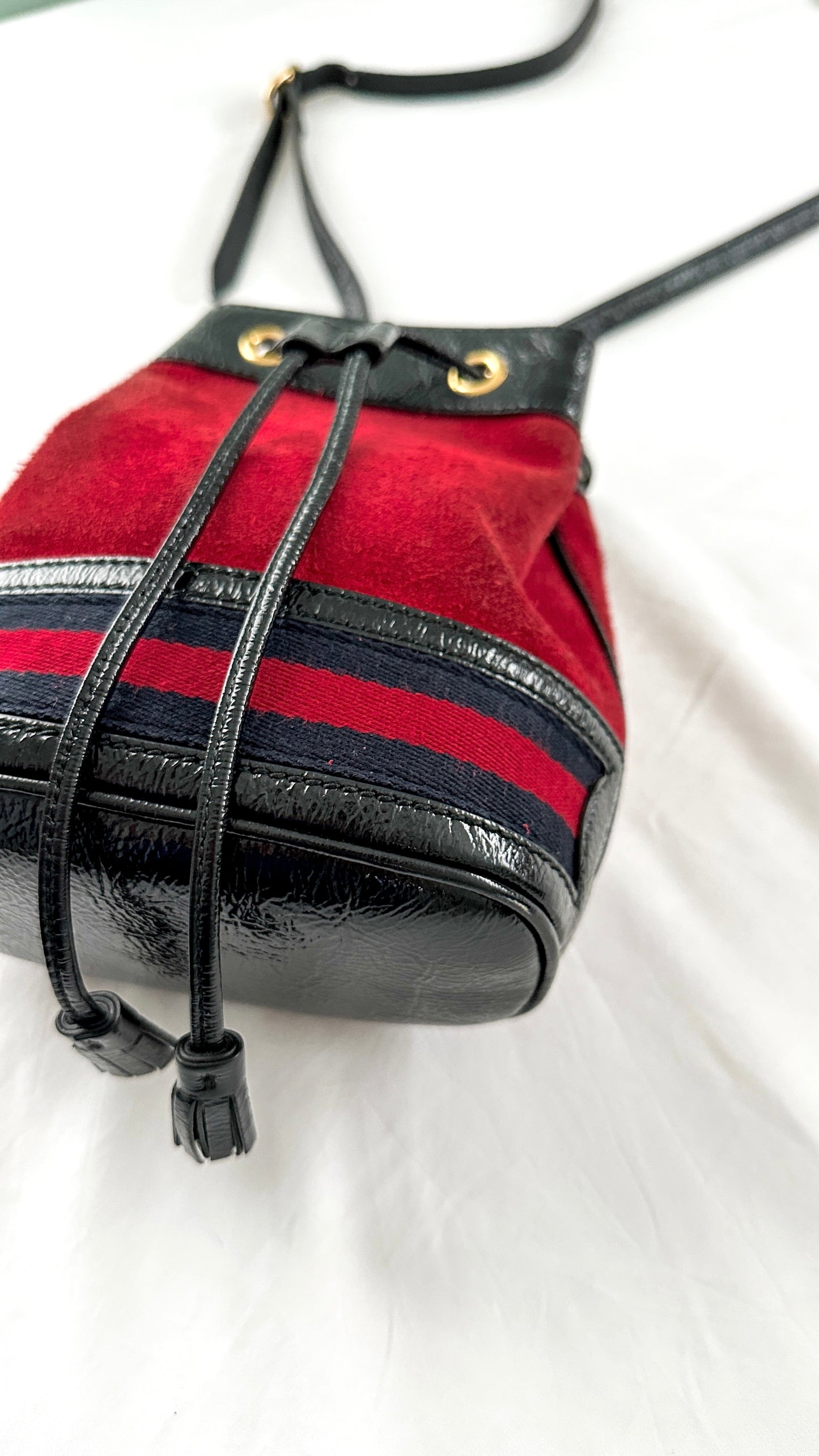 Gucci Small Ophidia Red Suede Bucket Bag Purse