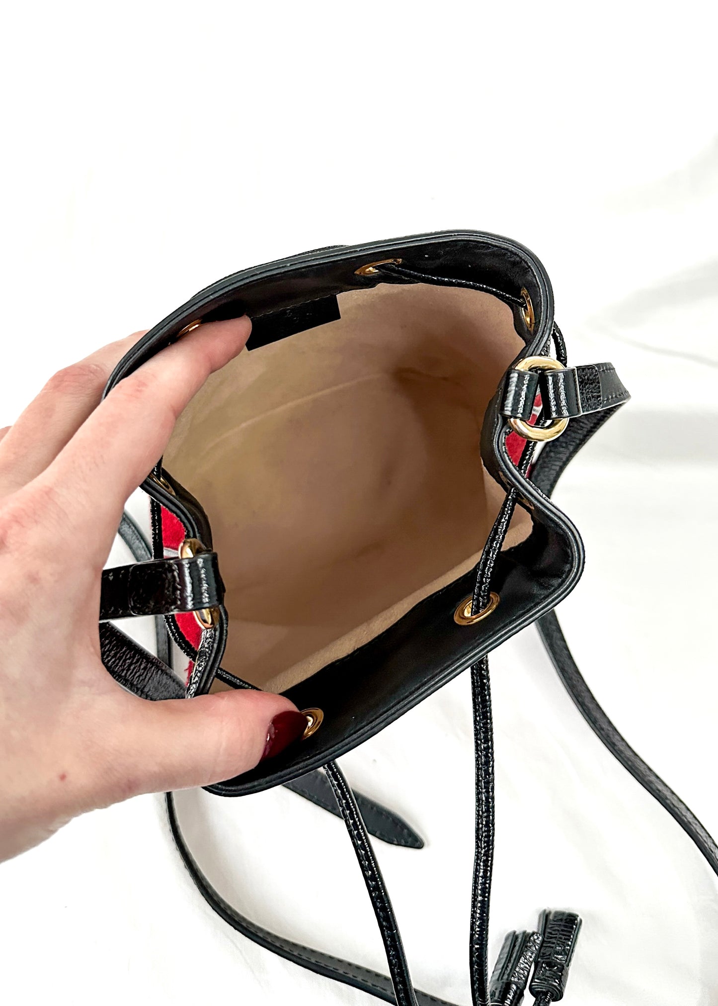 Gucci Small Ophidia Red Suede Bucket Bag Purse