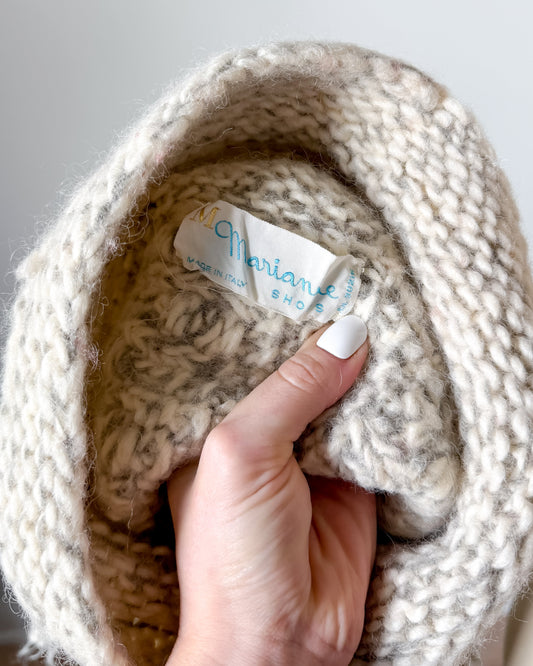 Vintage 60s Gray Ivory Heavy Wool Poncho Cape Sweater