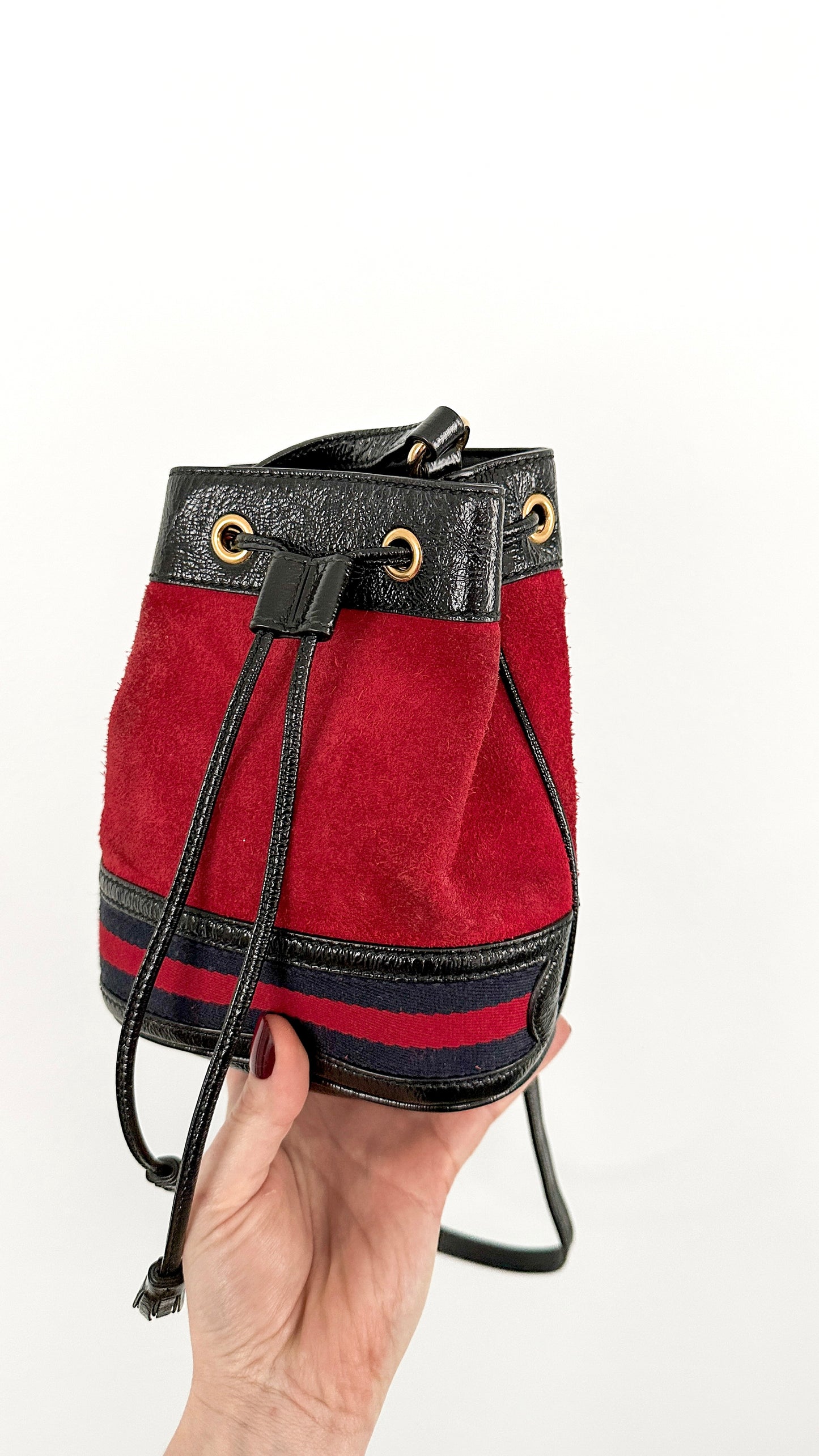 Gucci Small Ophidia Red Suede Bucket Bag Purse