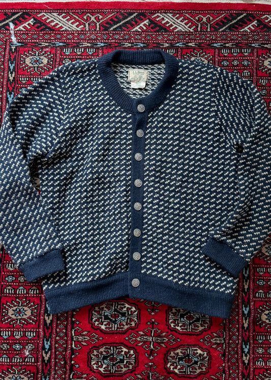 Vintage L.L.Bean Norwegian Wool Cardigan Sweater Navy Fair Isle Sweater (men's L)