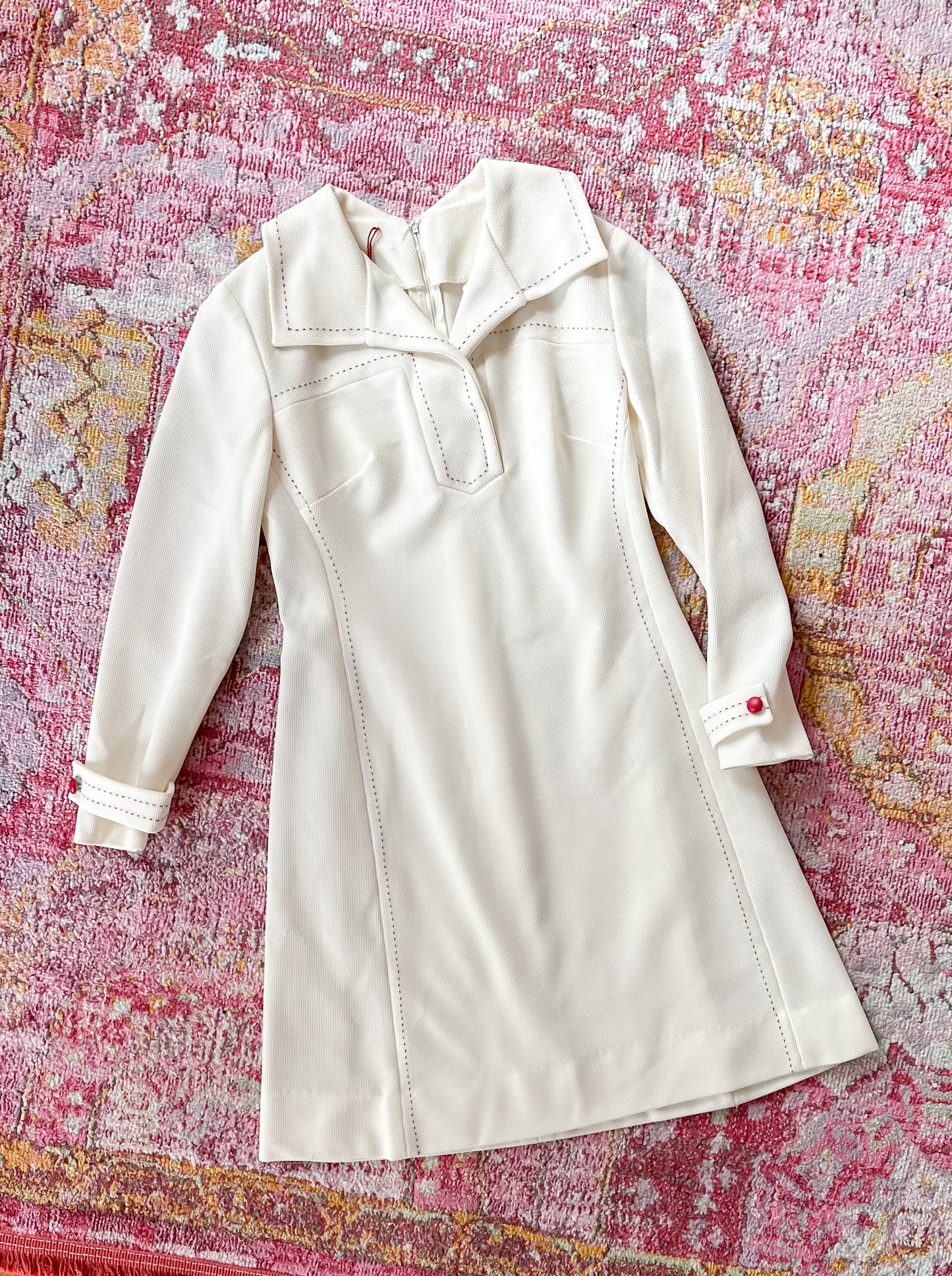 Vintage 70s Alfred Werber Ivory Wide Collar A-Line Dress (fits like M)