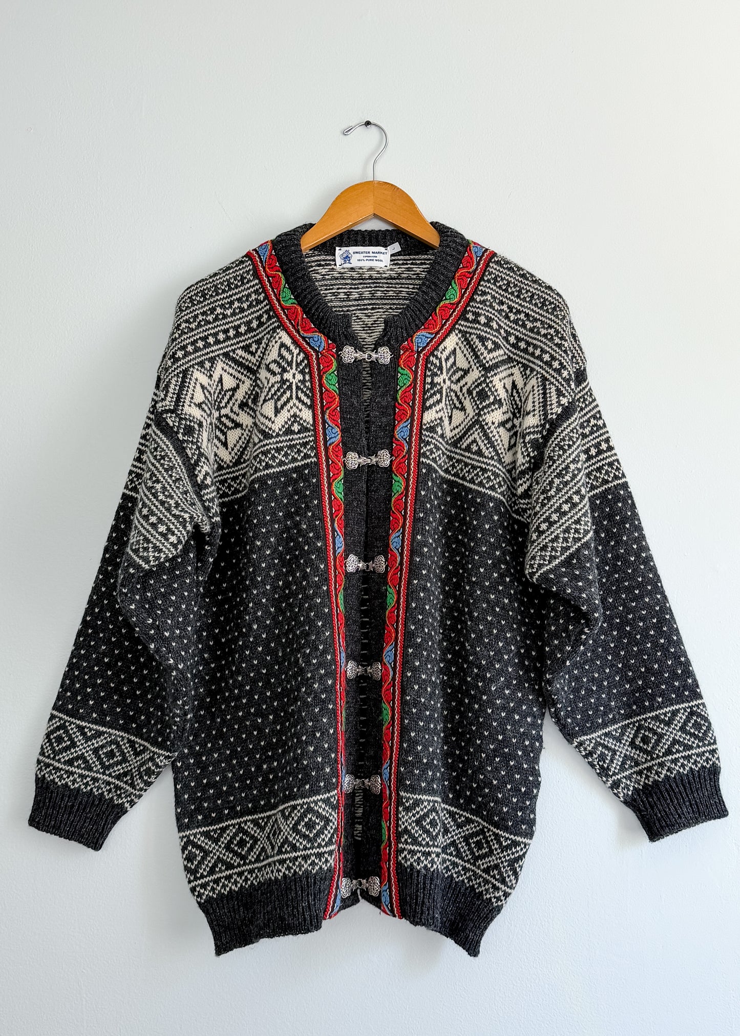 Vintage 90s Sweater Market Copenhagen Fair Isle Nordic Cardigan Sweater (L)