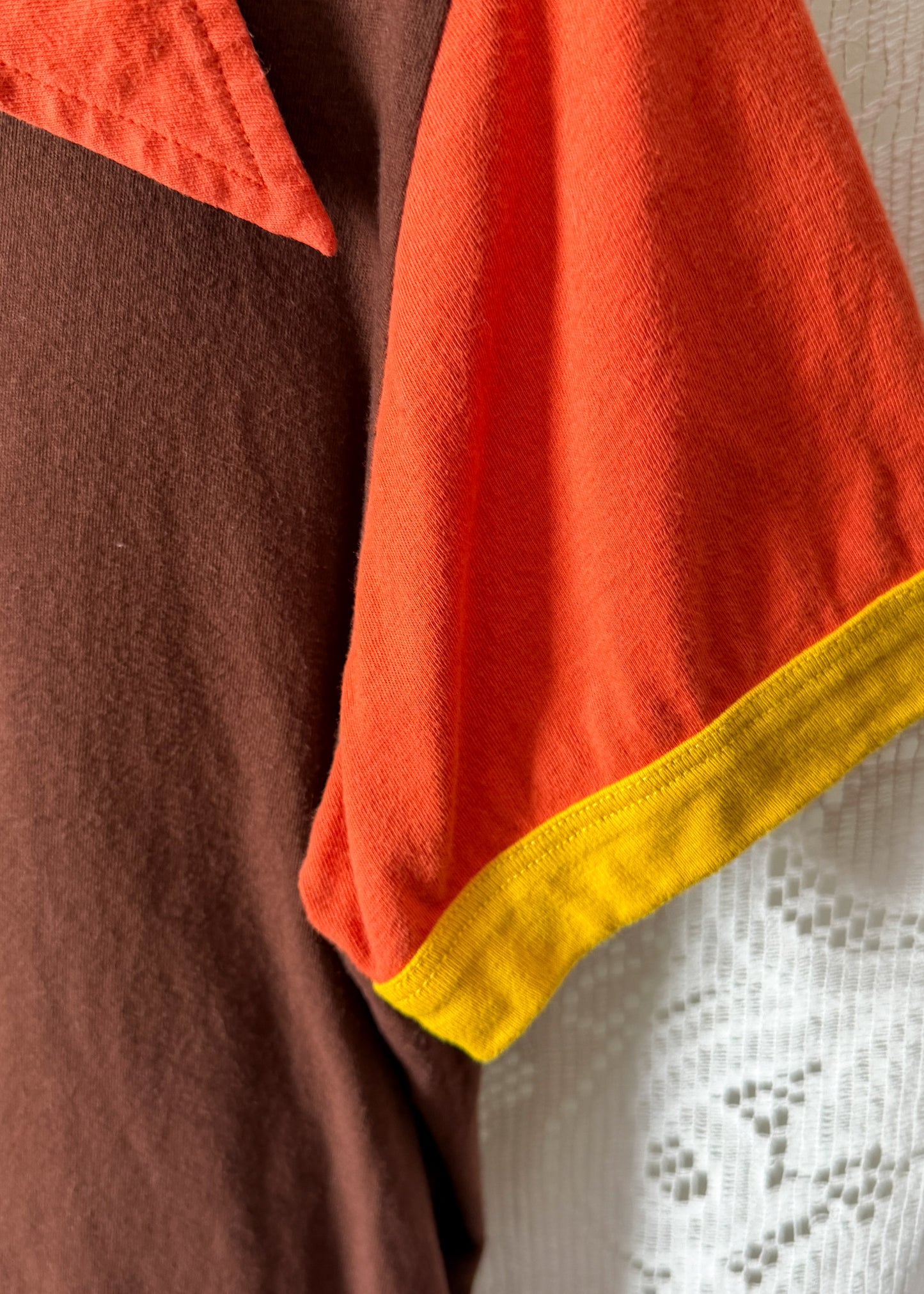 Big Bud Press Peanut Butter Cup Brown Orange Yellow Colorblock Polo Top (M)