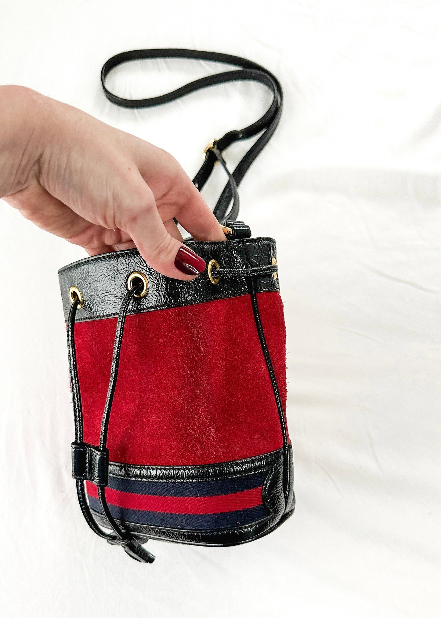 Gucci Small Ophidia Red Suede Bucket Bag Purse