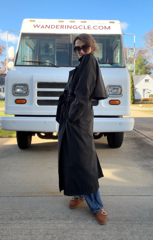 Vintage 80s Forecaster Classic Black Trench Coat with Wool Zip Lining (M)