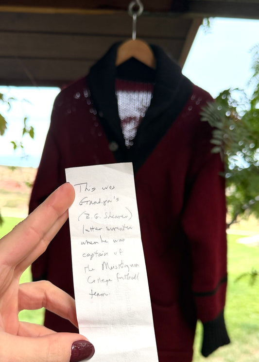 Vintage 30s / 40s Varsity Letterman Burgundy Black Wool Shawl Collar Cardigan Muskingum College University