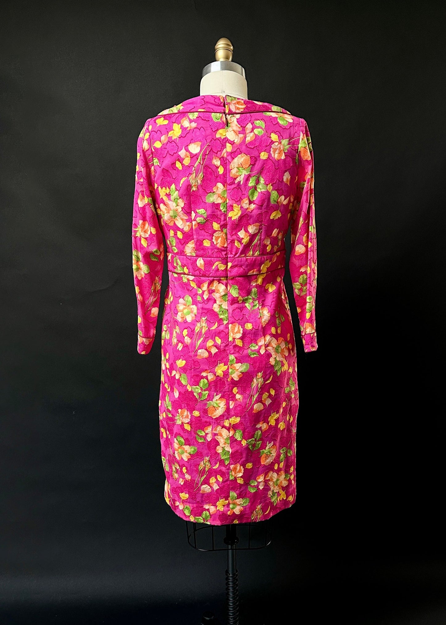 Vintage Lihli at Saks Fifth Avenue 100% Silk Pink Floral 3/4 Sleeve Dress (8)