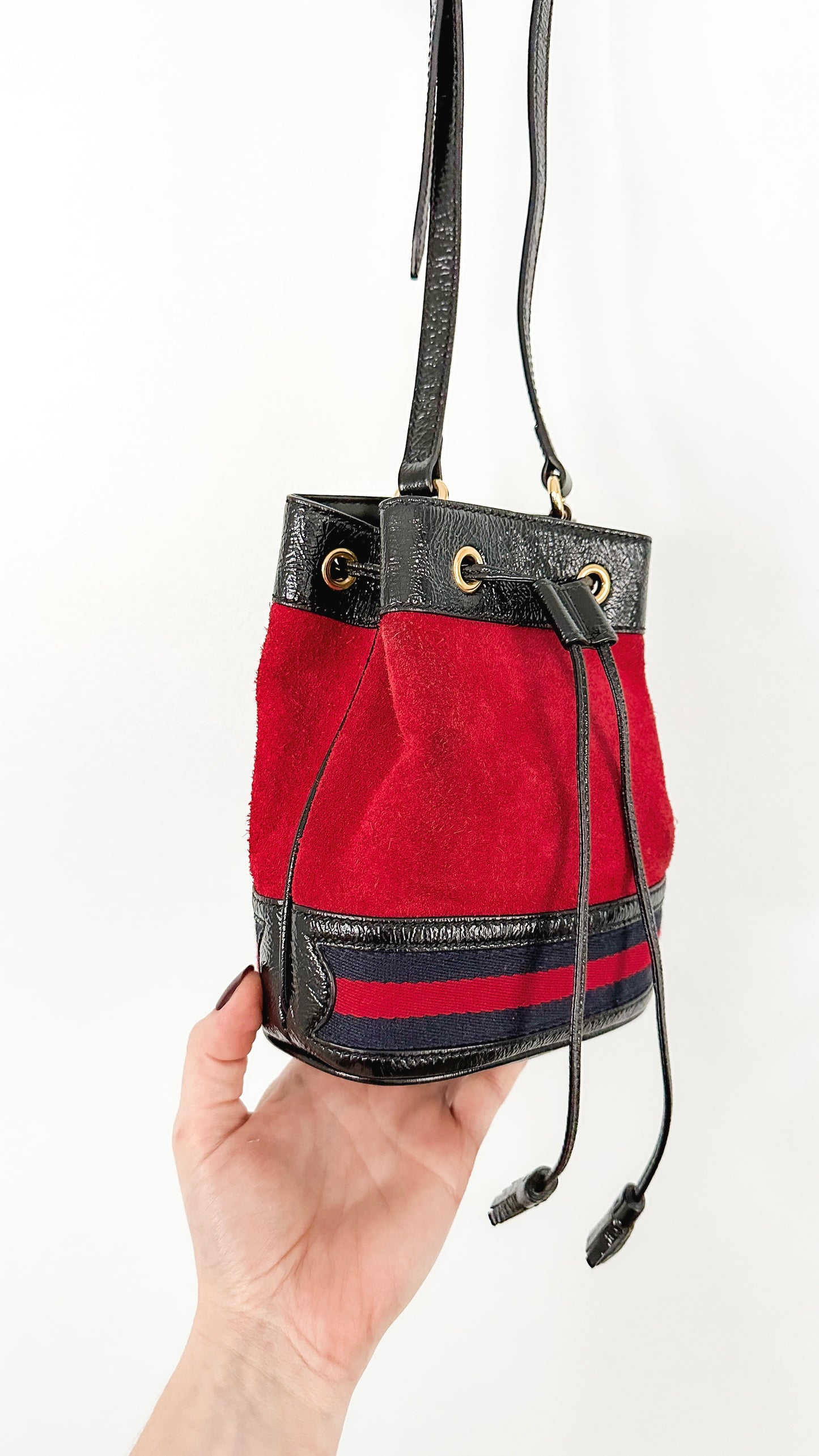 Gucci Small Ophidia Red Suede Bucket Bag Purse