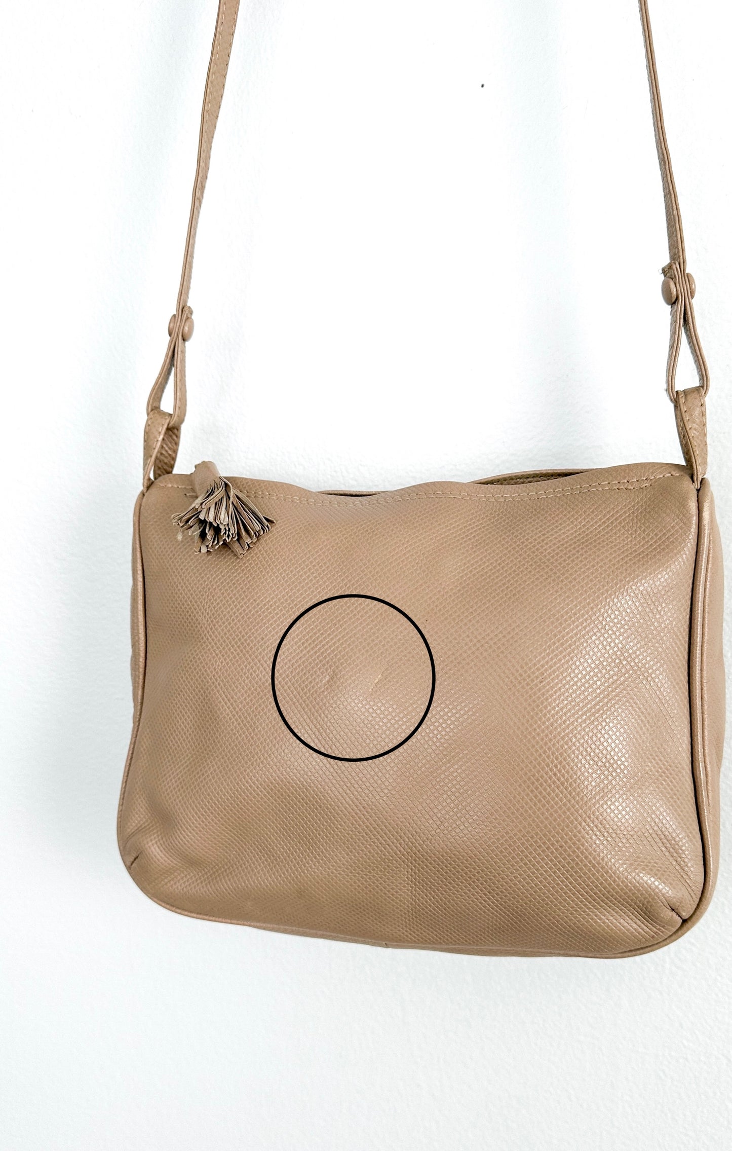 Vintage 80s Bottega Veneta Beige Textured Leather Zip Top Purse