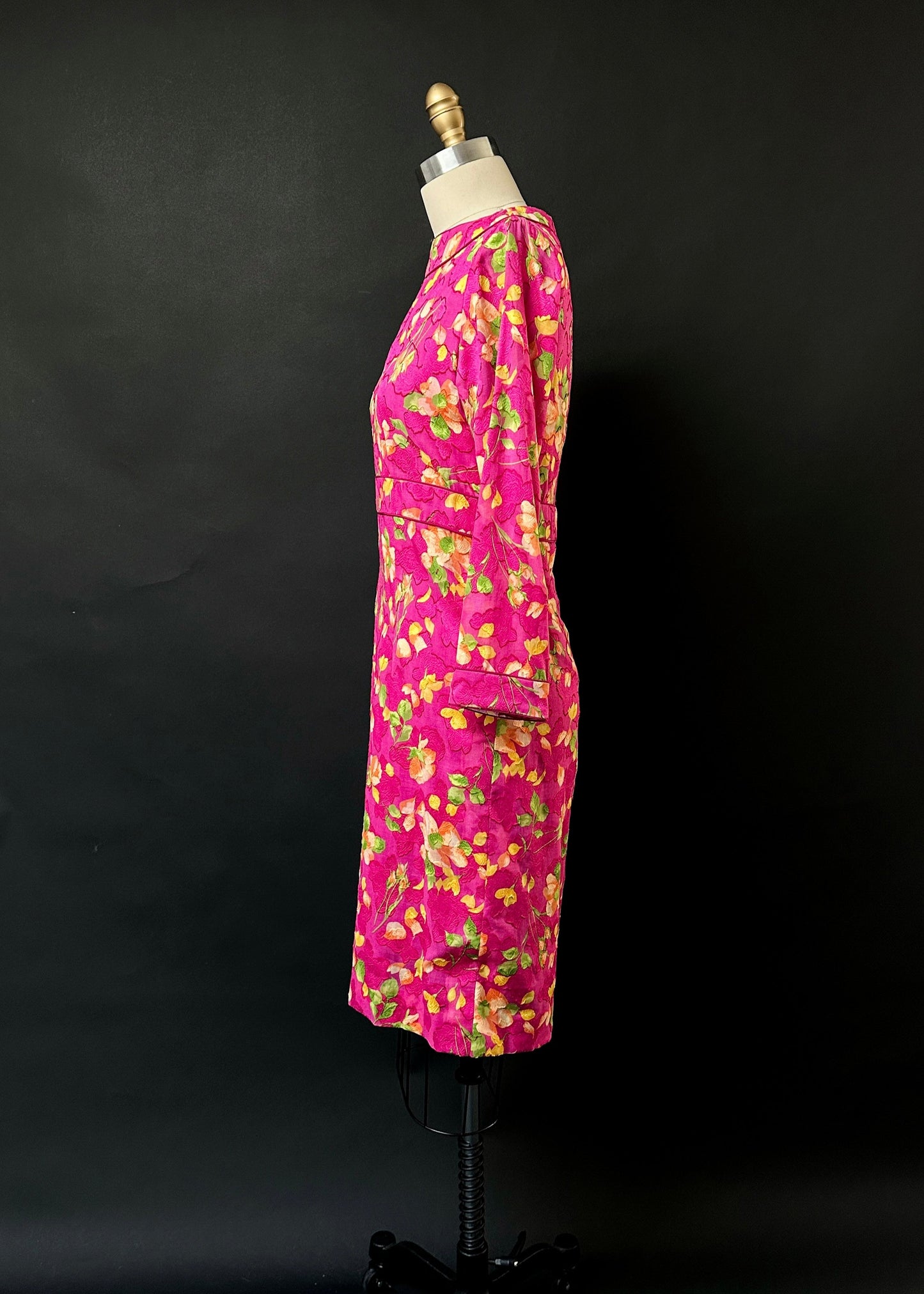 Vintage Lihli at Saks Fifth Avenue 100% Silk Pink Floral 3/4 Sleeve Dress (8)
