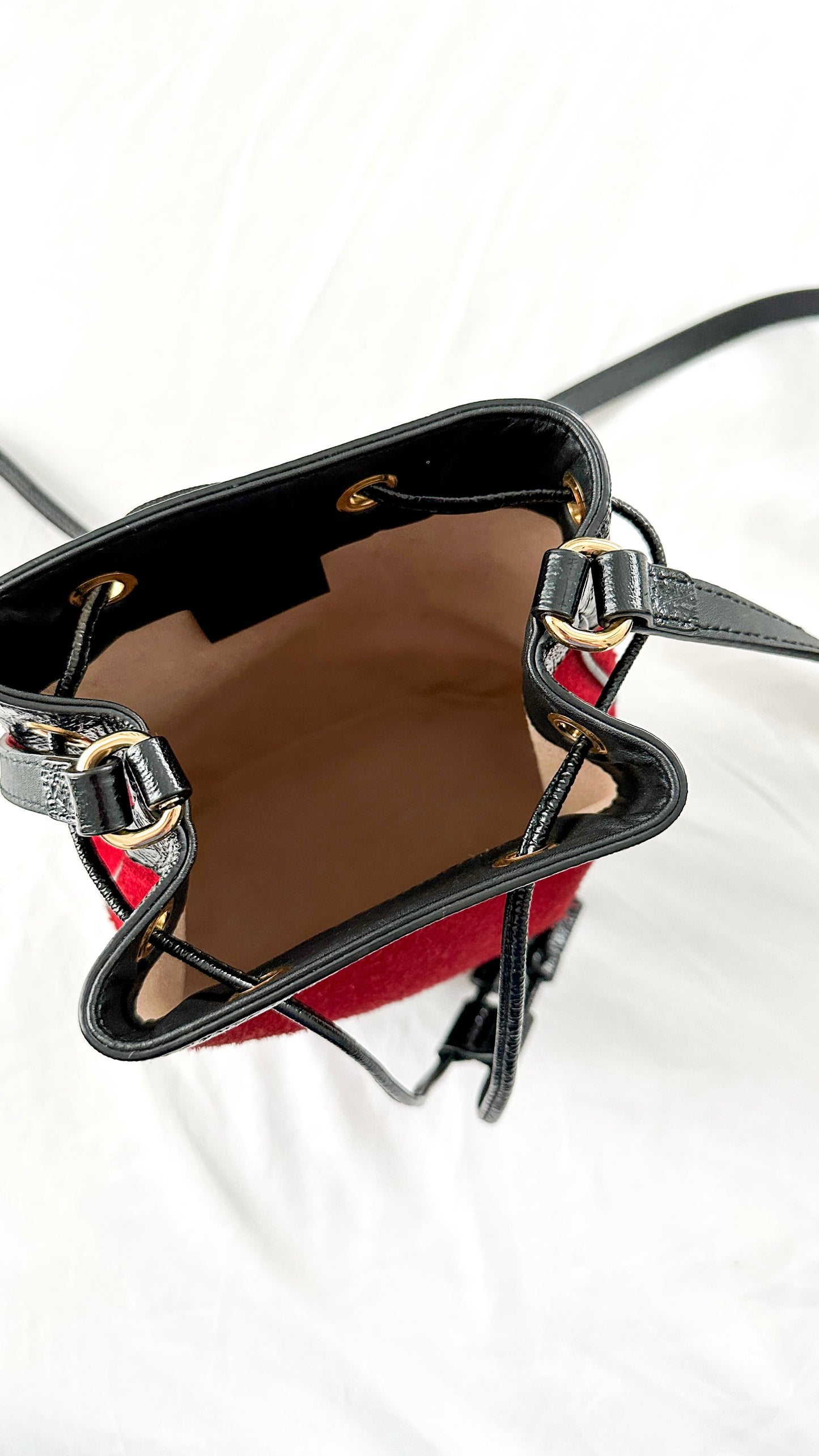 Gucci Small Ophidia Red Suede Bucket Bag Purse