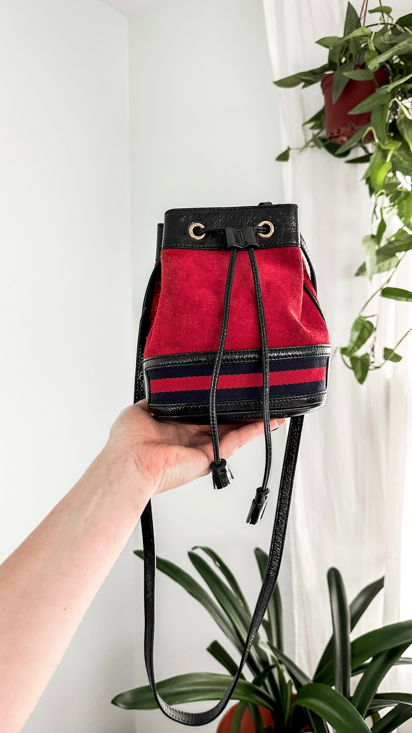 Gucci Small Ophidia Red Suede Bucket Bag Purse