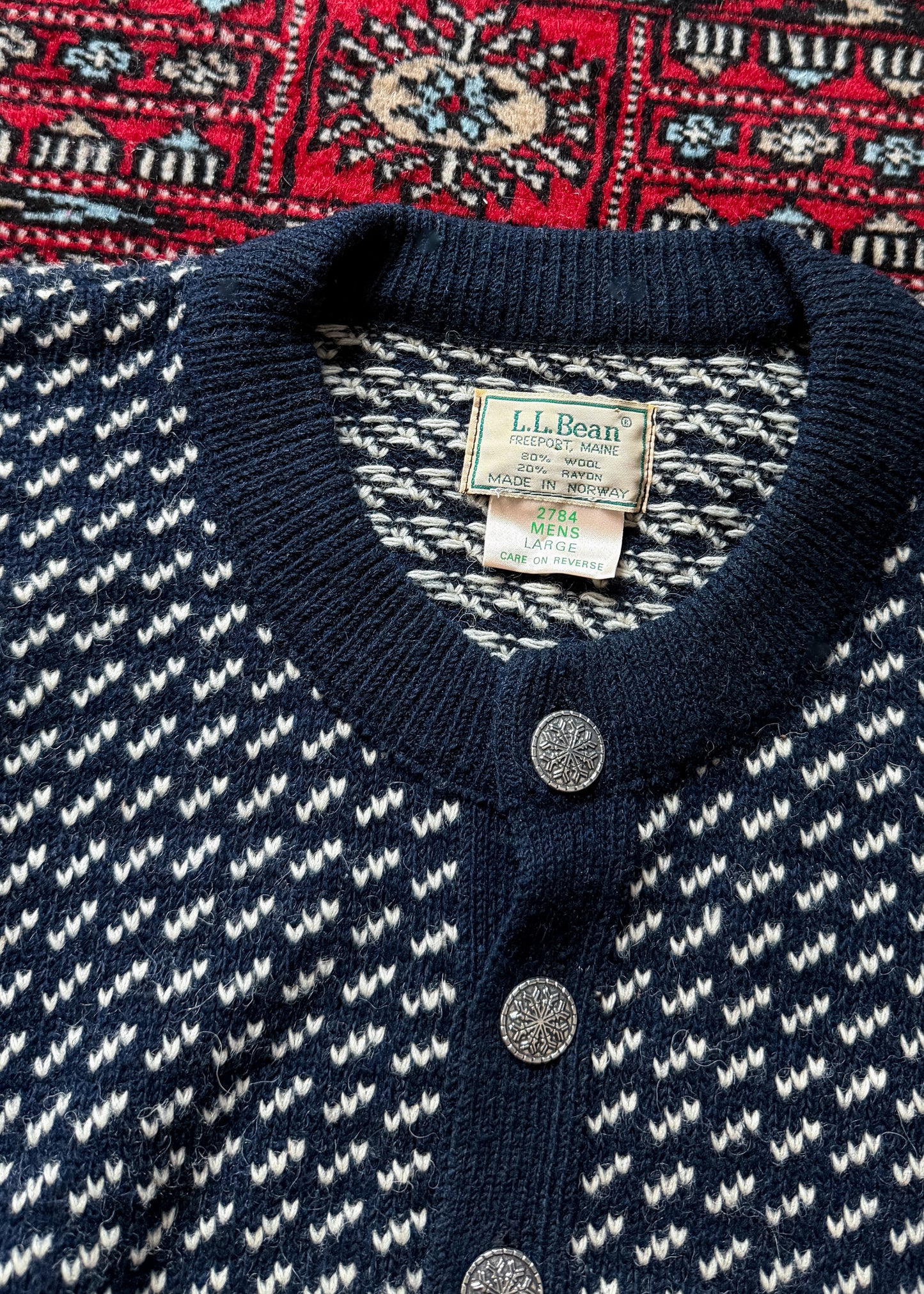 Vintage L.L.Bean Norwegian Wool Cardigan Sweater Navy Fair Isle Sweater (men's L)