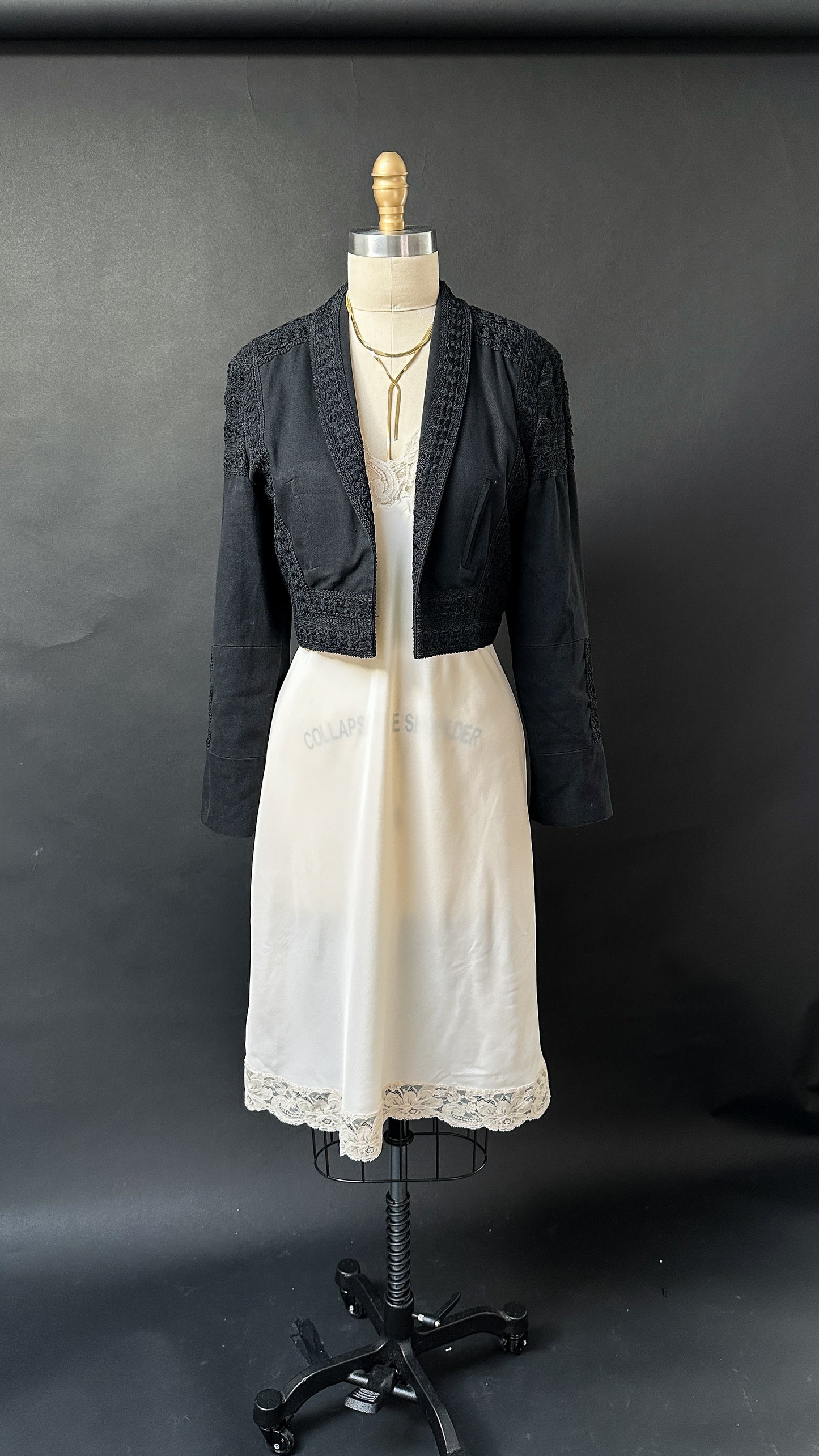 Vintage 80s Union Made Lady Lynne Cream Silky Lace Trim Slip Dress (M)