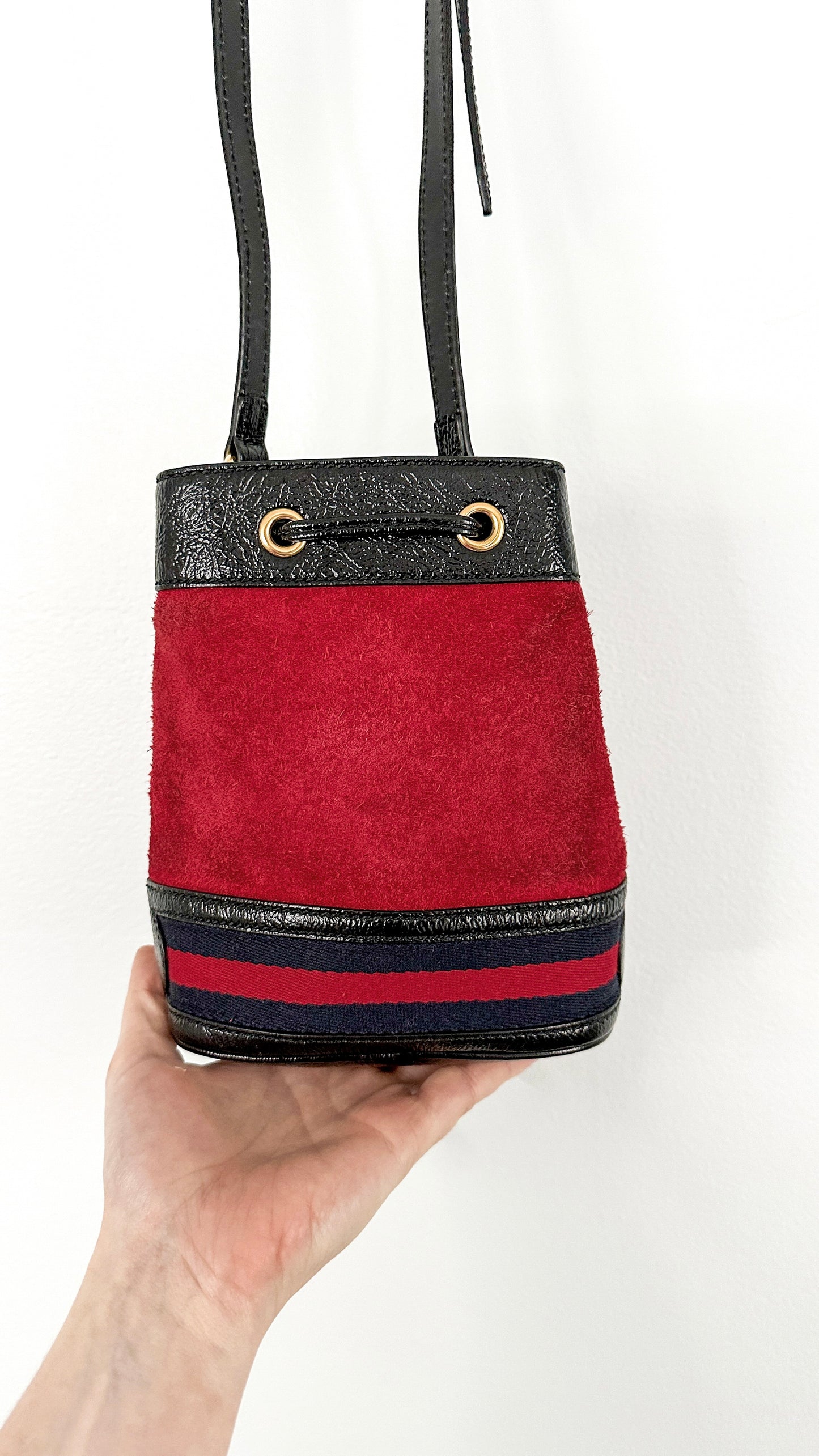 Gucci Small Ophidia Red Suede Bucket Bag Purse
