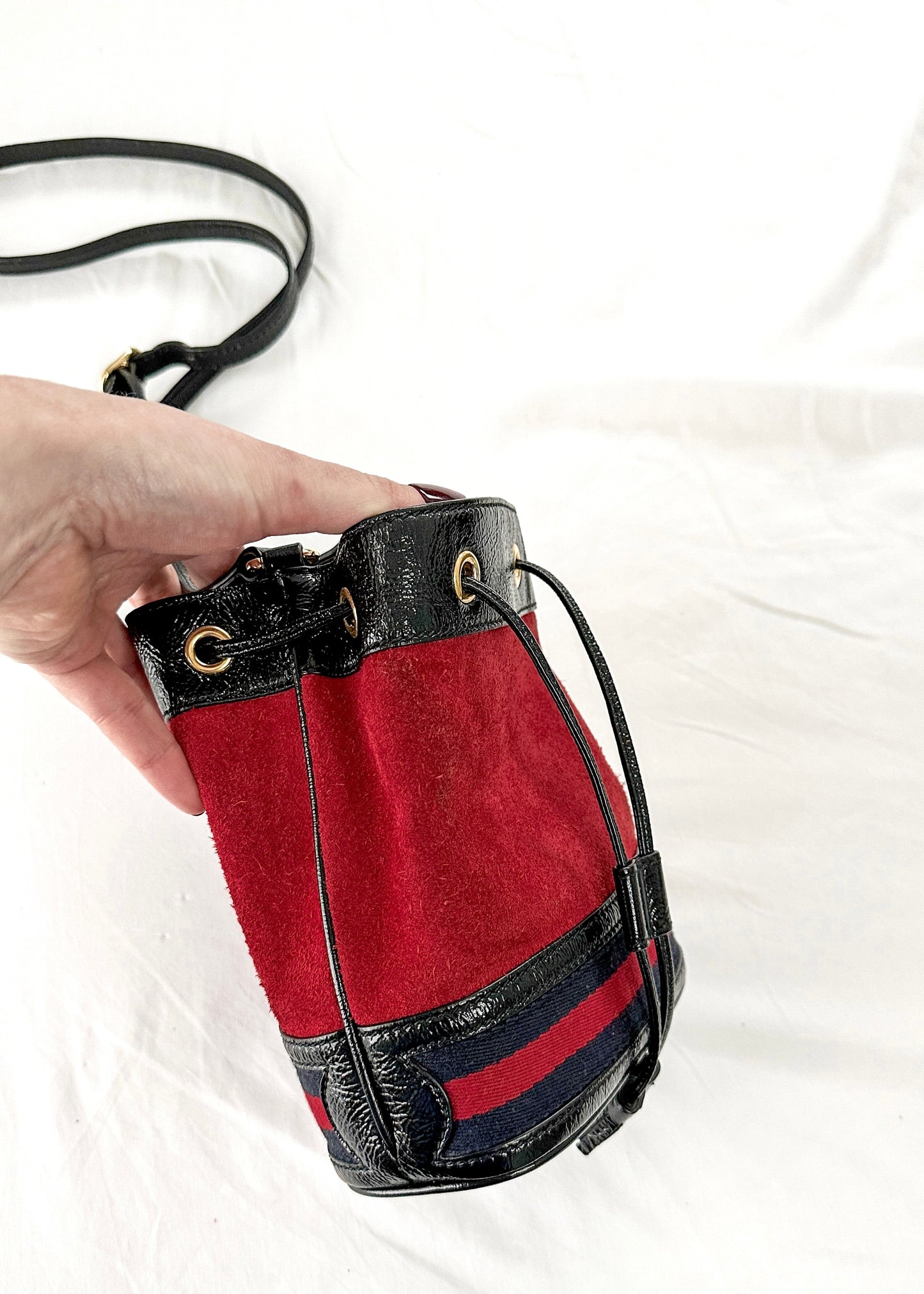 Gucci Small Ophidia Red Suede Bucket Bag Purse