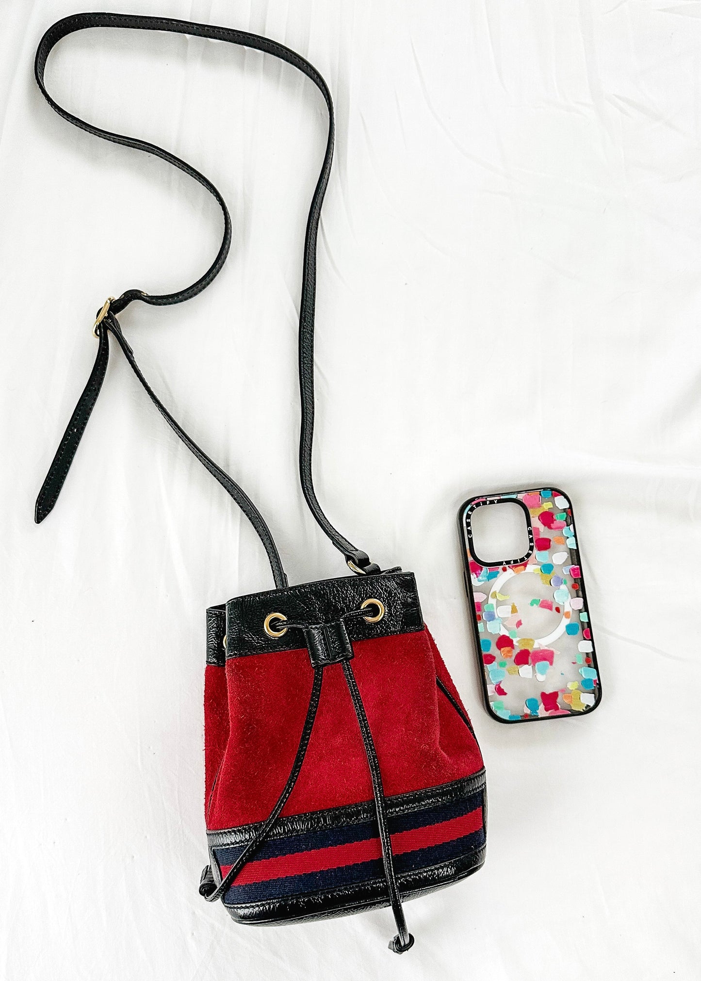 Gucci Small Ophidia Red Suede Bucket Bag Purse