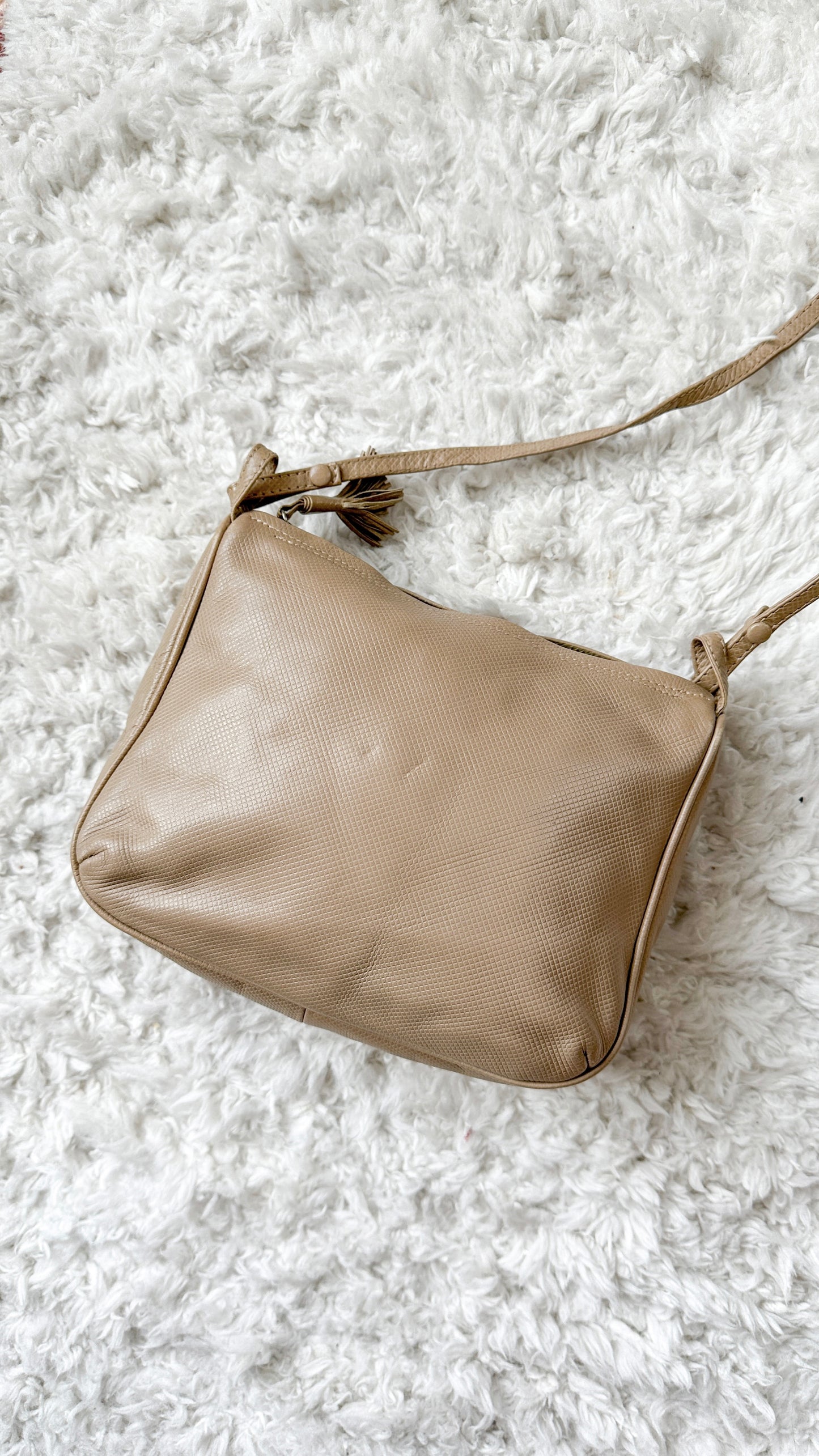 Vintage 80s Bottega Veneta Beige Textured Leather Zip Top Purse