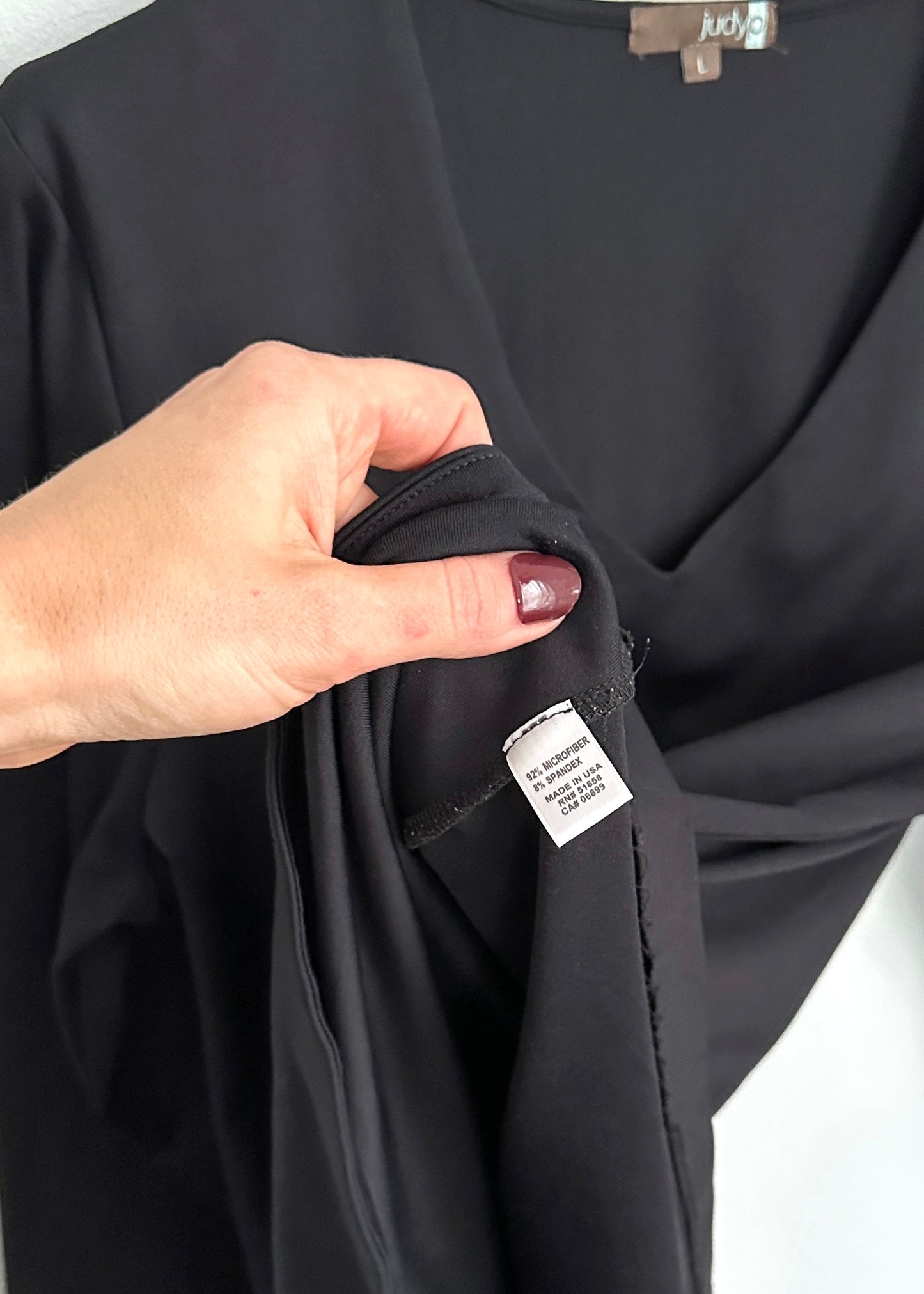 JudyP Black Karen Relaxed Fit V-Neck 3/4 Sleeve Top (L)