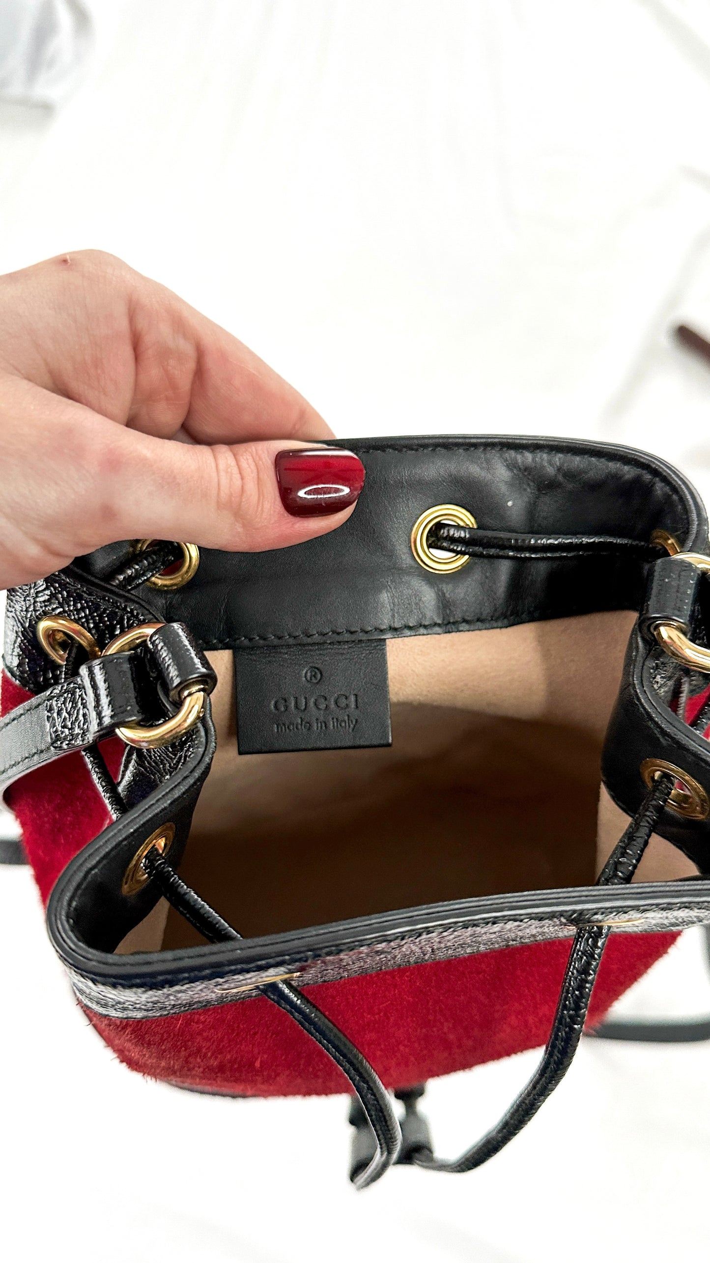 Gucci Small Ophidia Red Suede Bucket Bag Purse
