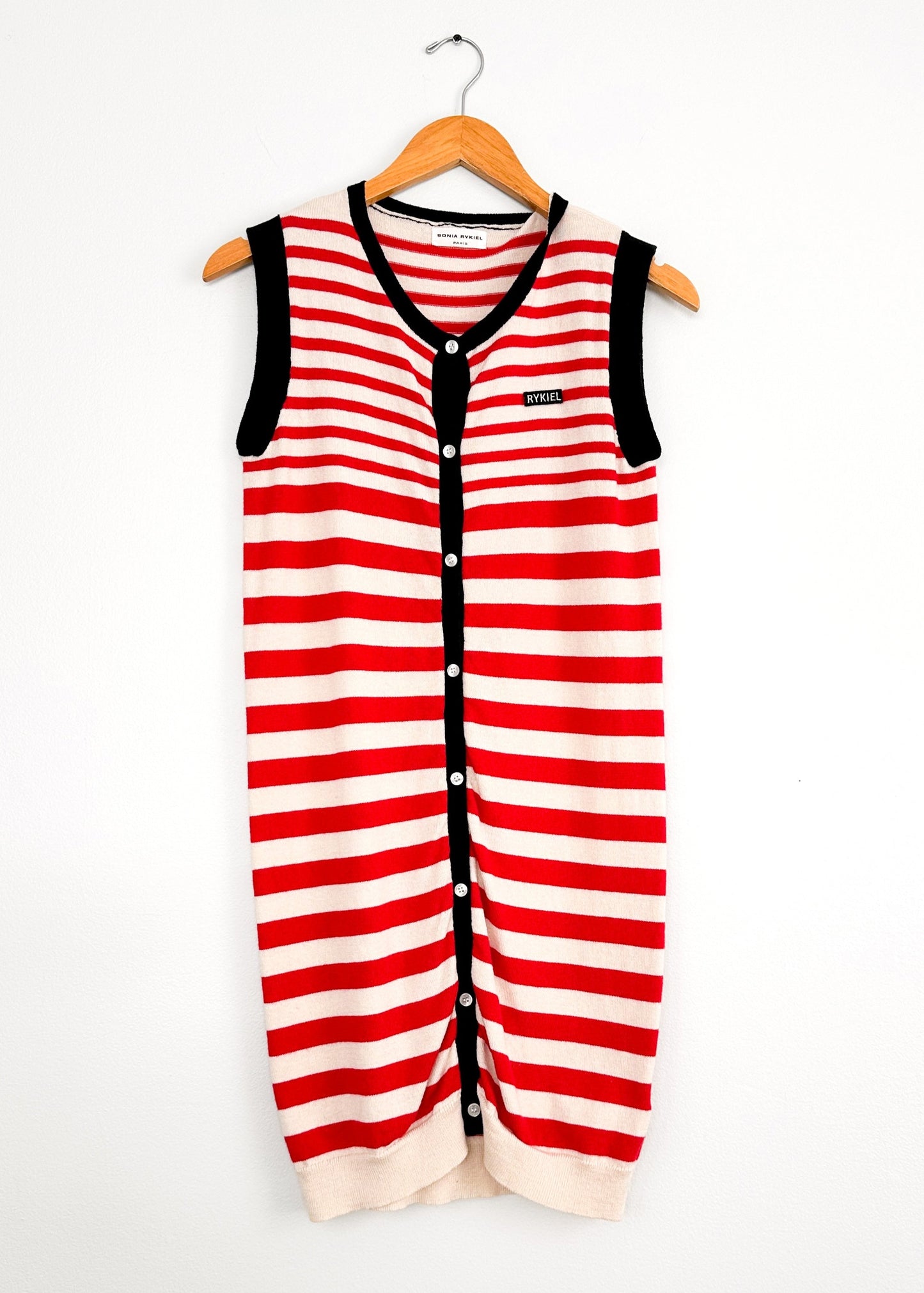 Sonia Rykiel Red Stripe Cotton Wool Button Down Knit Tunic Dress