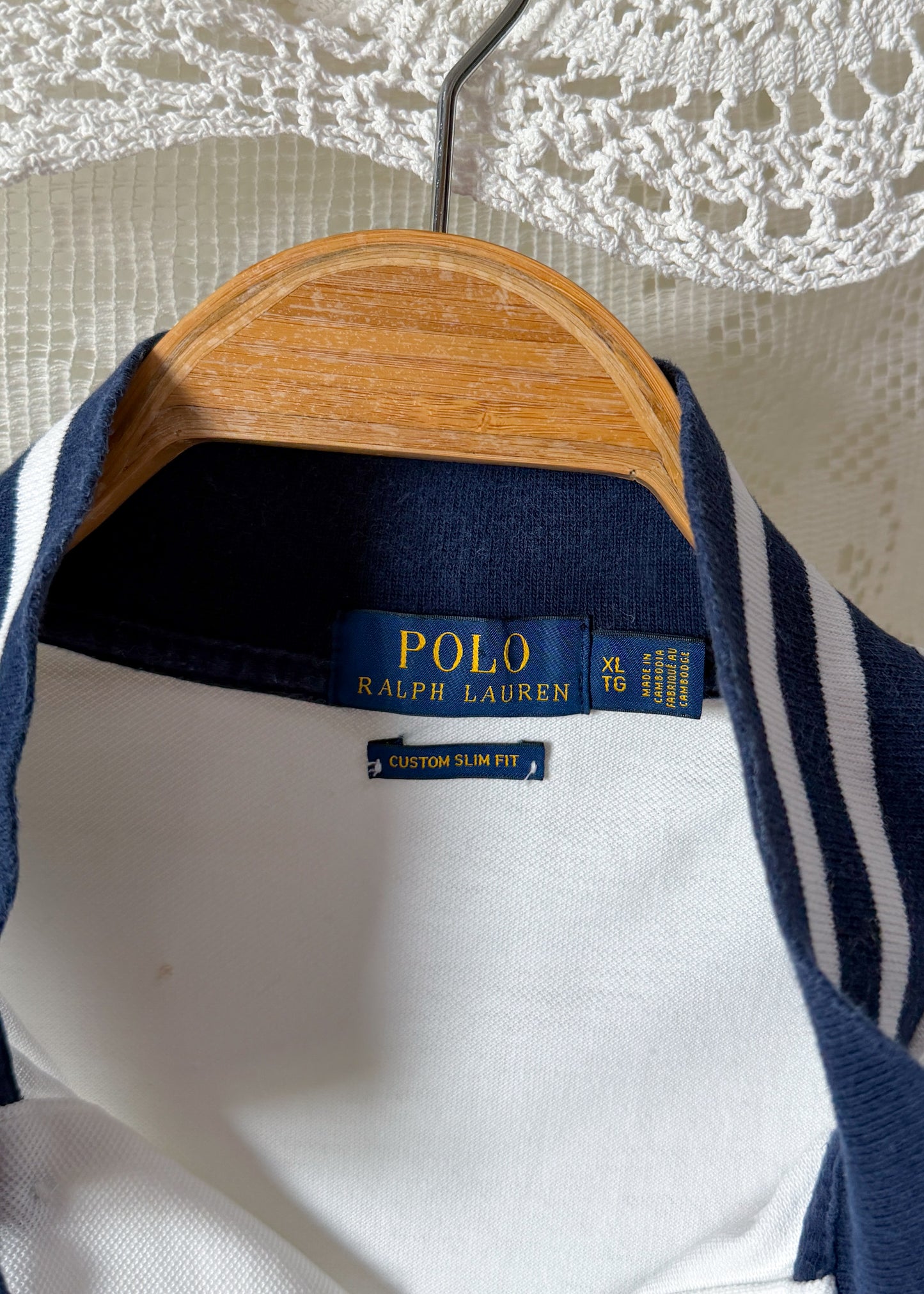 Polo Ralph Lauren Big Pony #2 Sash Polo Shirt White Navy (men's XL)