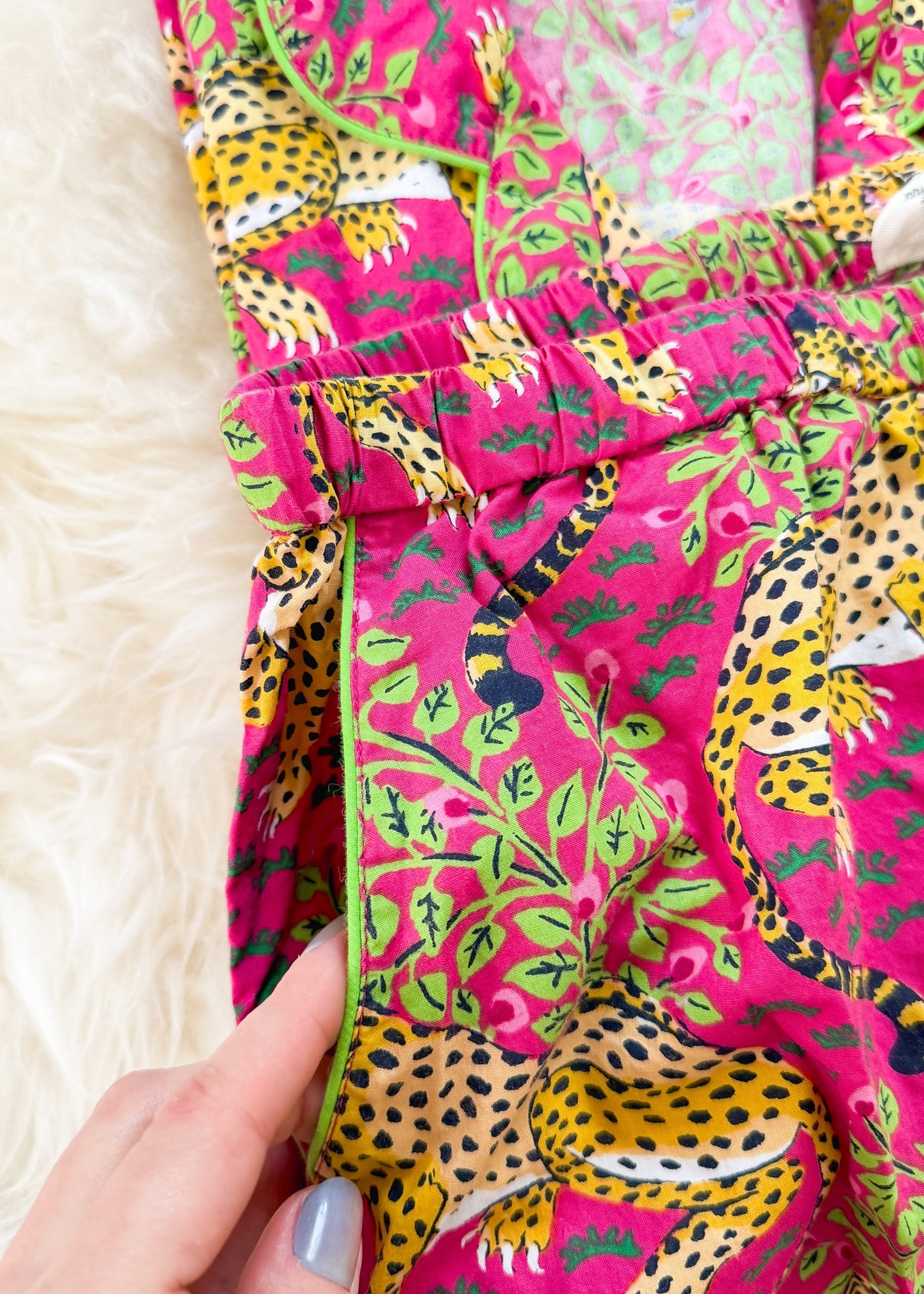 Printfresh Pink Bagheera Long Sleeve & Pants Organic Cotton Pajama Set (S)