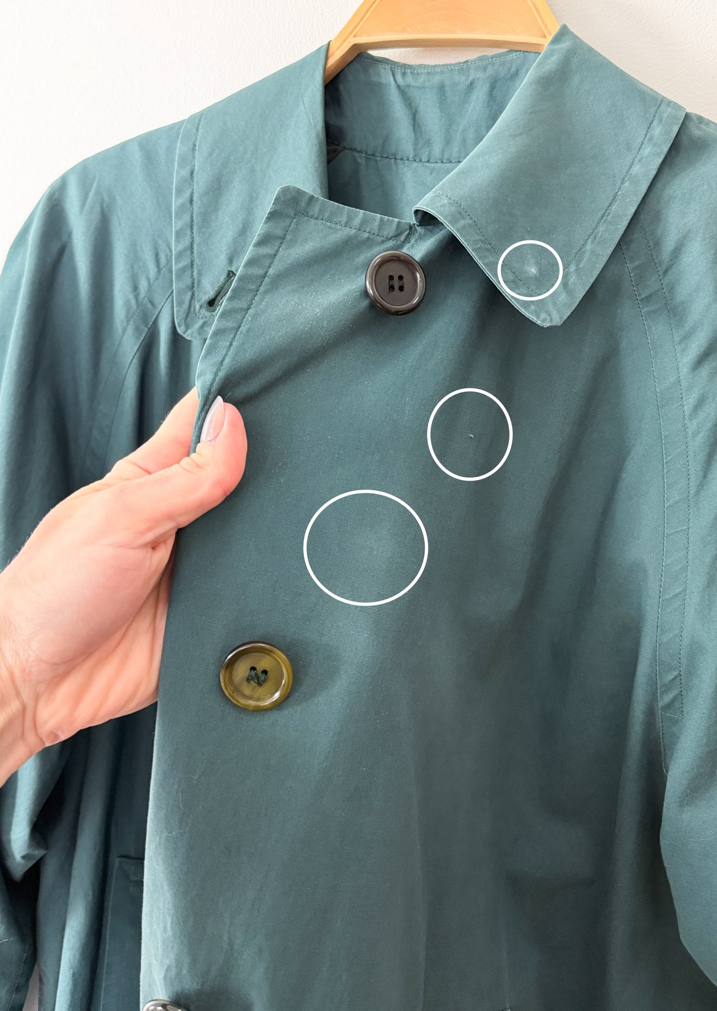 Vintage 90s Burberrys Dark Muted Teal Green Cotton Trench Coat