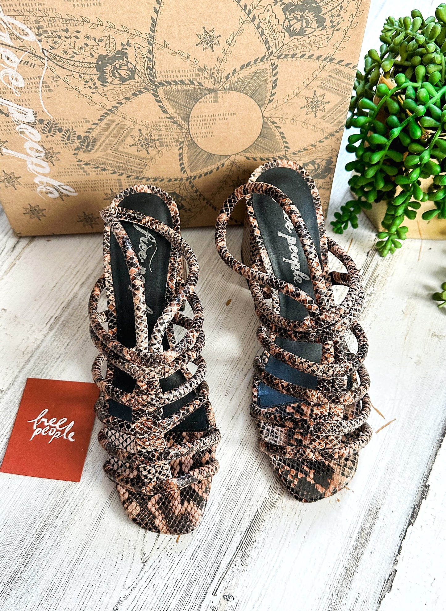 NEW Free People Colette Cinched Cage Heel in Python (39 or 8.5/9)