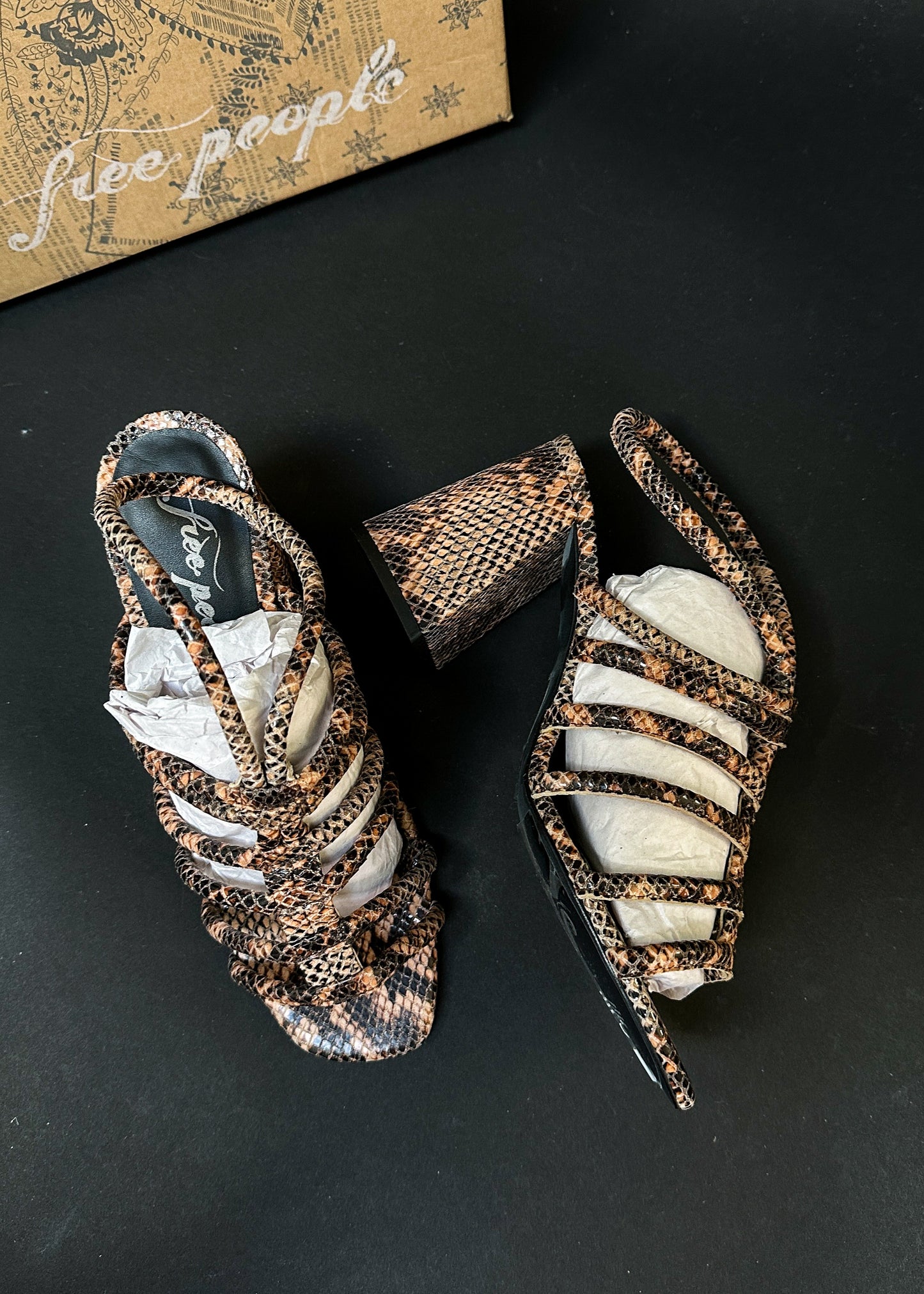 NEW Free People Colette Cinched Cage Heel in Python (39 or 8.5/9)