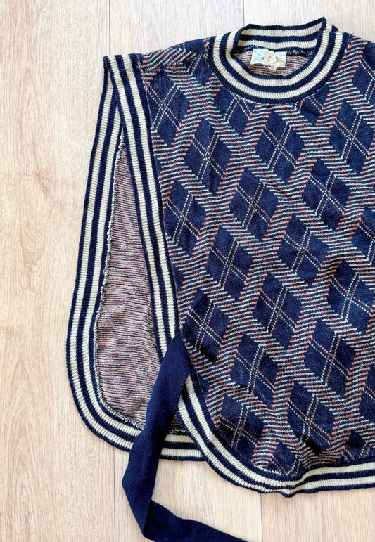 Vintage 70s Loomknits Navy Argyle Tie Sweater Vest