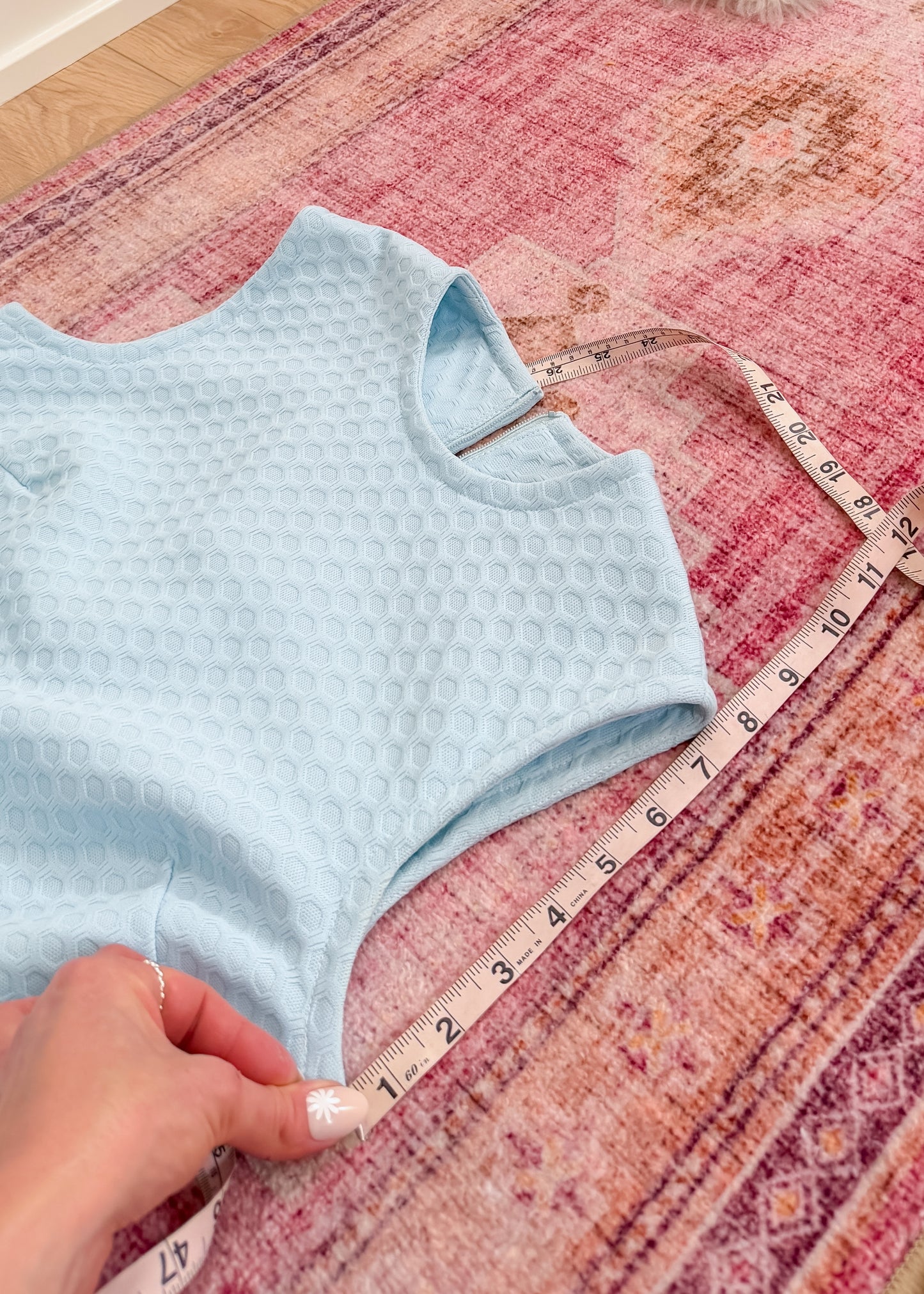 Vintage 60s Fritzi of California Baby Blue Mod Textured A-Line Dress