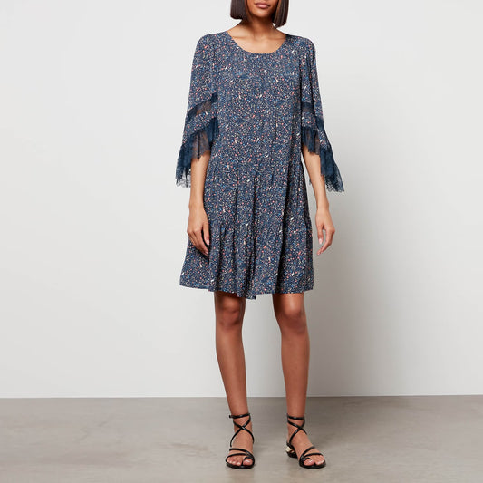 See by Chloe Navy Floral Lace Sleeve Dress (FR 36 or US 4)