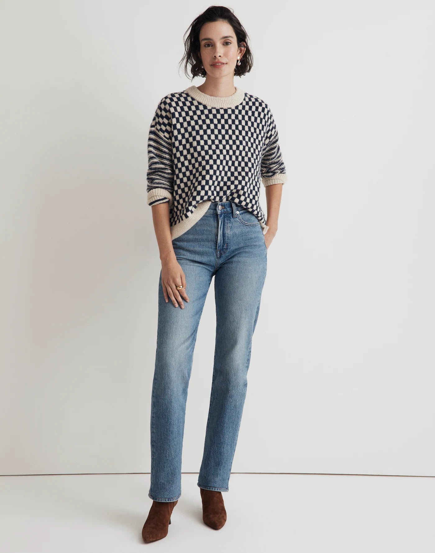 NEW Madwell Crewneck Sweater in Navy Checked Stripe (S)