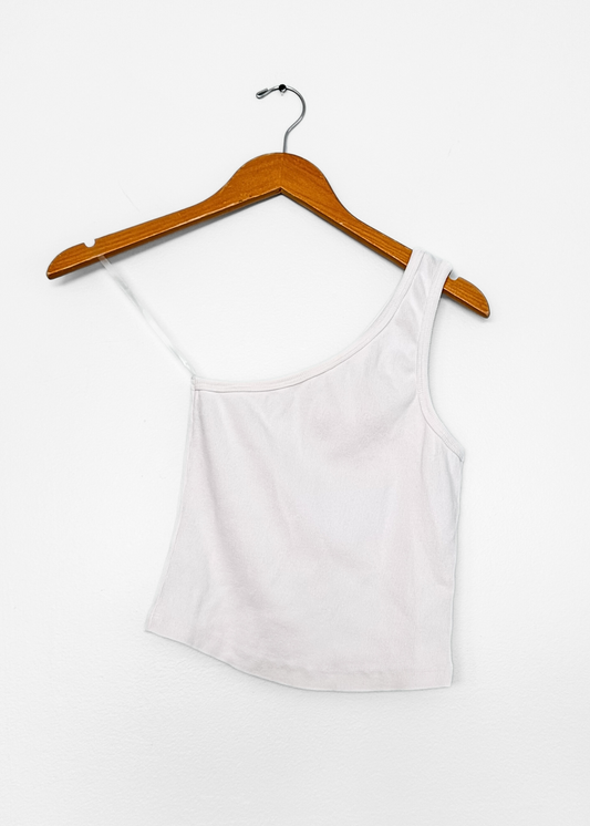 NEW Perfectwhitetee White Ribbed Blondie One Shoulder Tank Top (XS)