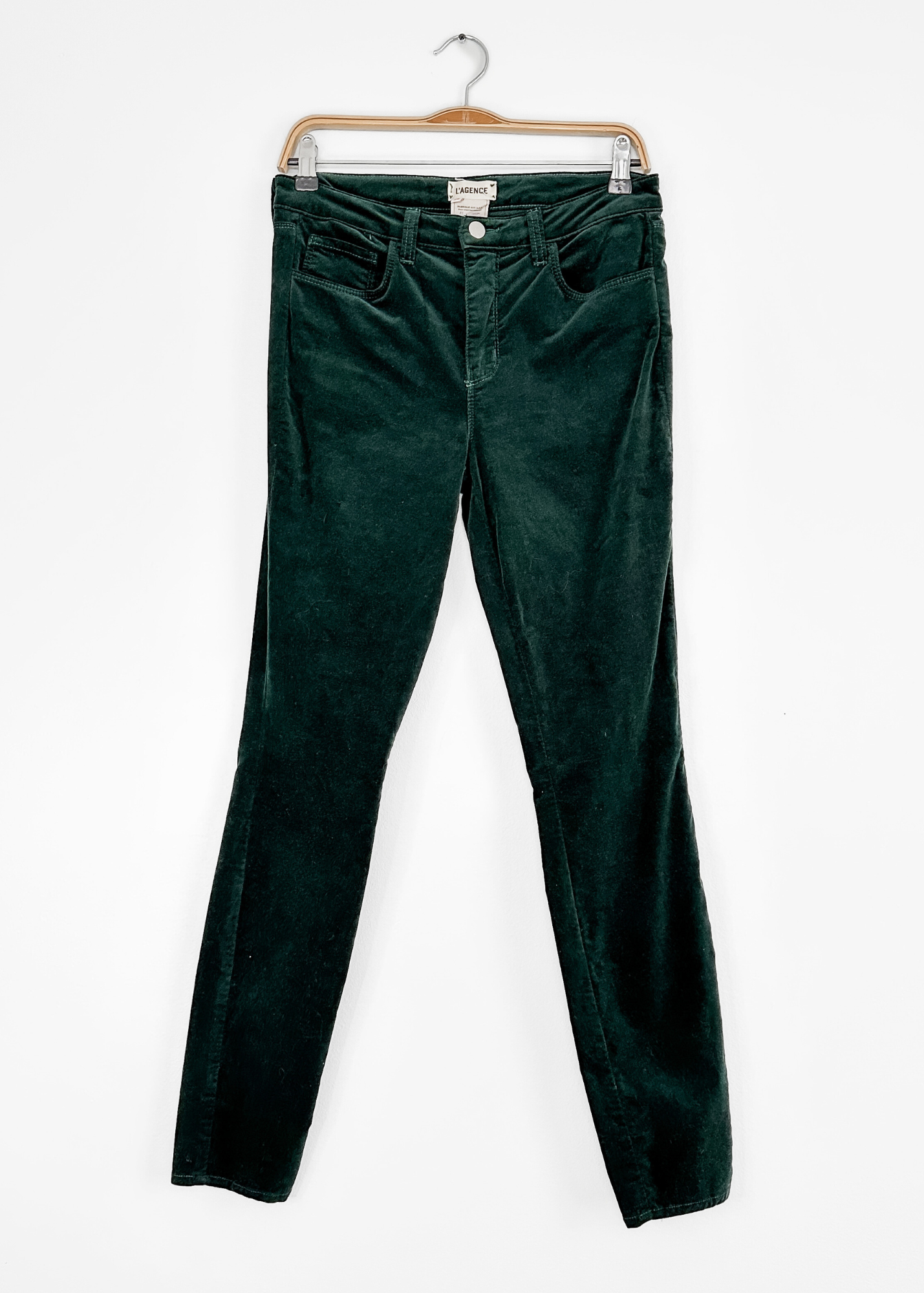 L’AGENCE Marguerite High Rise Velvet Slim Pants in Evergreen (28 or 6)
