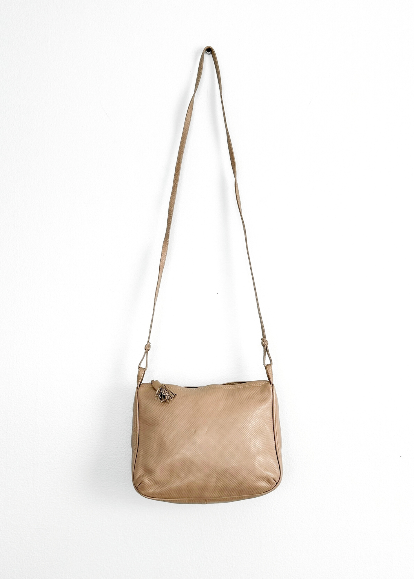 Vintage 80s Bottega Veneta Beige Textured Leather Zip Top Purse