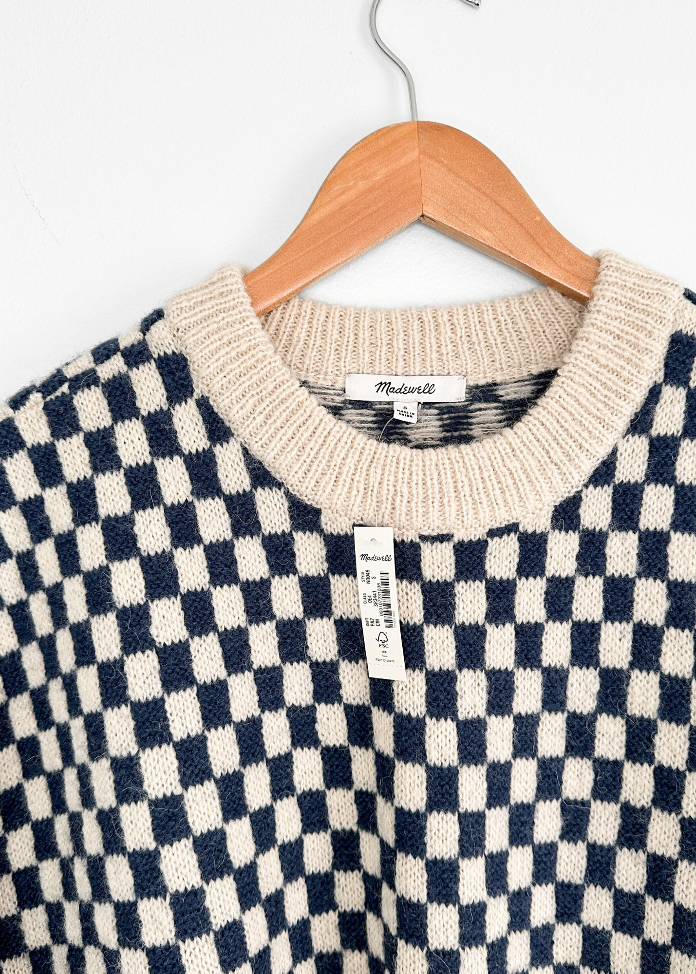 NEW Madwell Crewneck Sweater in Navy Checked Stripe (S)